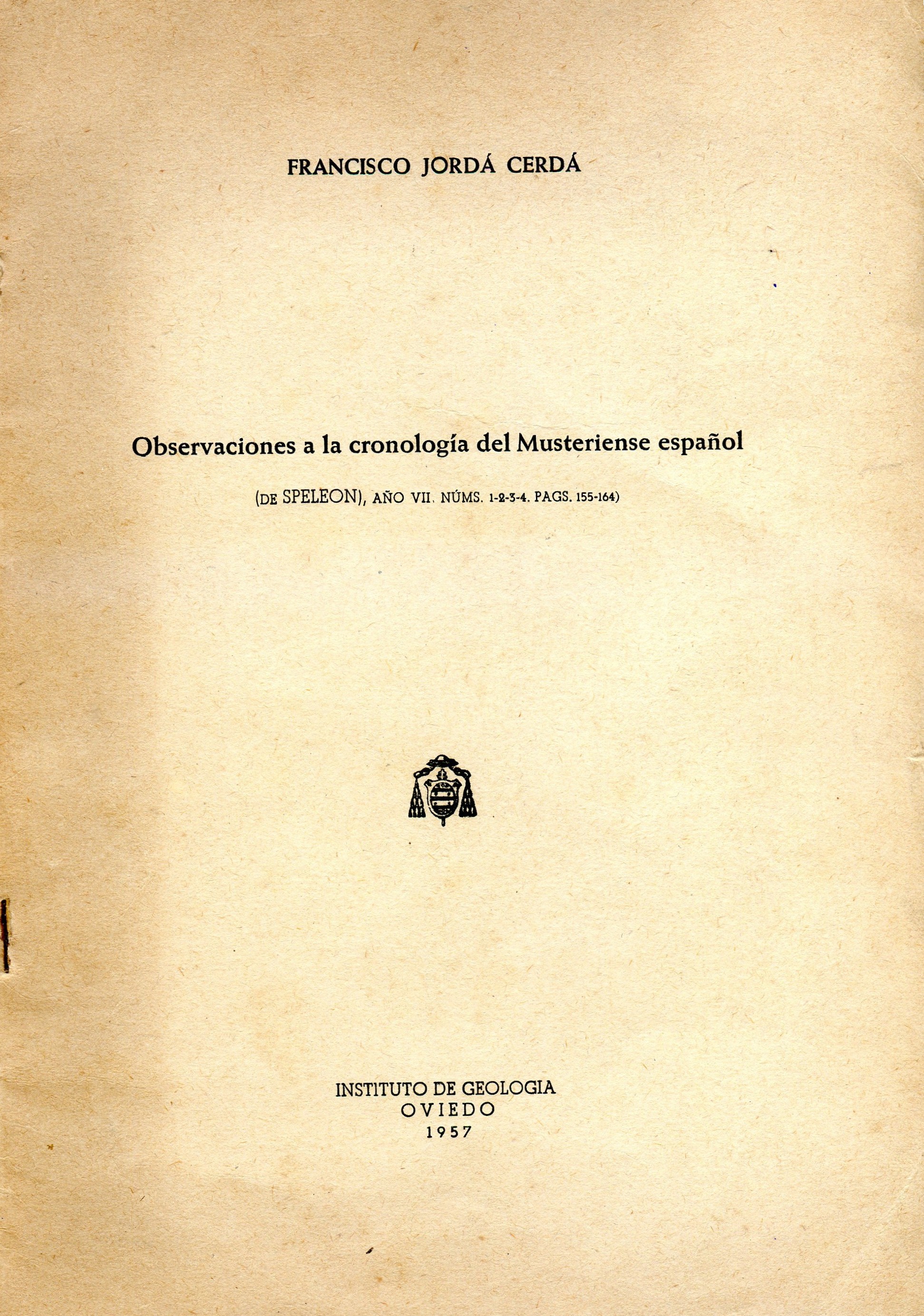 Observaciones a la cronología del Musteriense español - Portada