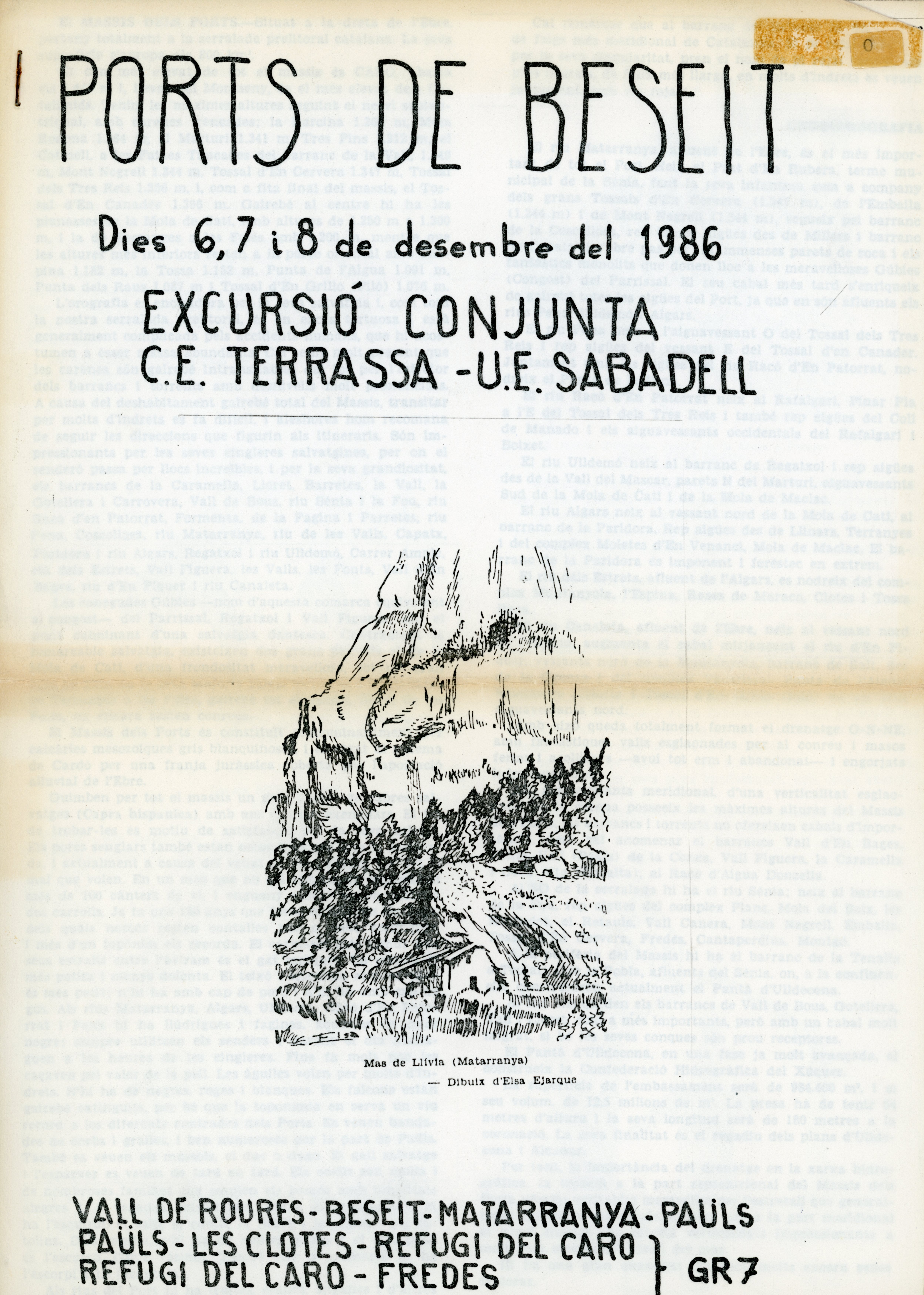 Ports de Beseit : Dies 6, 7 i 8 de desembre del 1986 : Excursió conjunta C.E. Terrassa - U.E. Sabadell - Portada