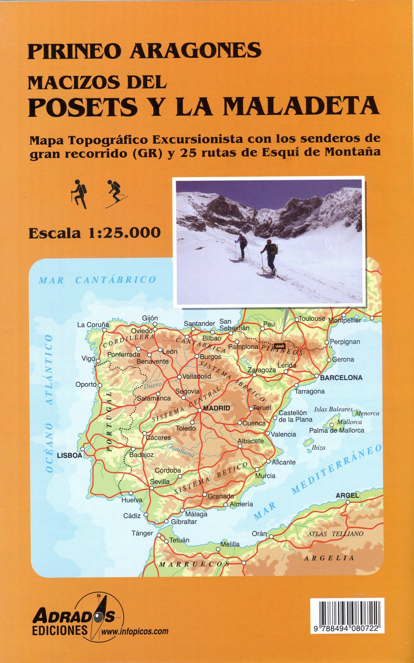 Pirineo aragonés : Macizos del Posets y la Maladeta : Mapa Topográfico Excursionista con los senderos de gran recorrido (GR) y 25 rutas de Esquí de Montaña : Escala 1:25.000 - Portada