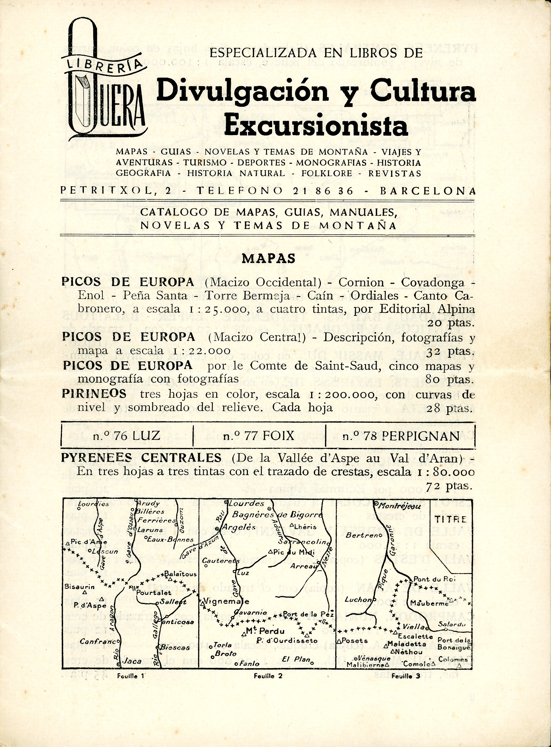Libreria Quera : Divulgación y Cultura Excursionista : Catálogo de mapas, guías, manuales, novelas y temas de montaña - Portada