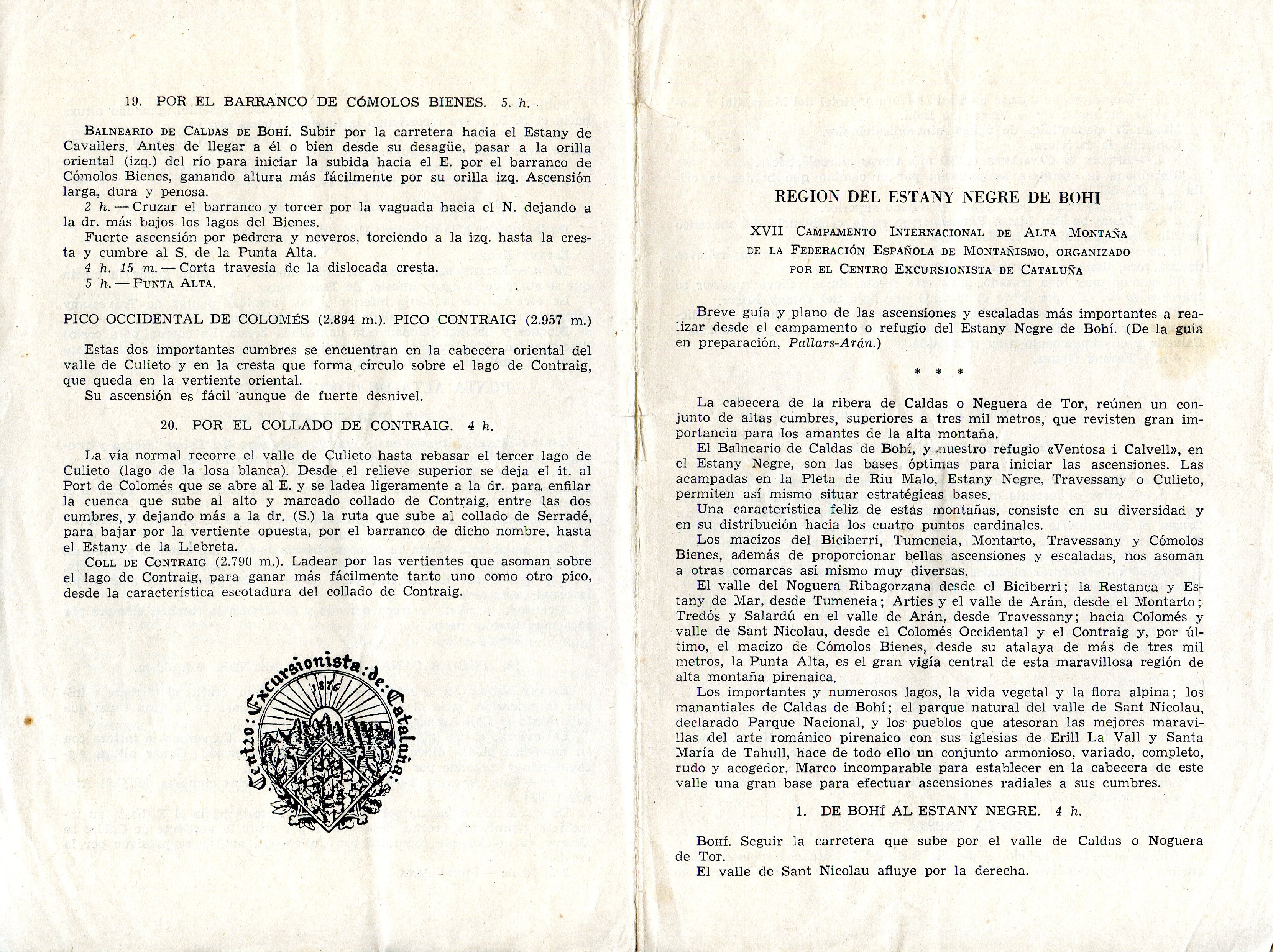 XVII Campamento Internacional de Alta Montaña de la Federación Española de Montañismo, organizado por el Centro Excursionista de Cataluña : Región del Estany Negre de Bohí - Portada