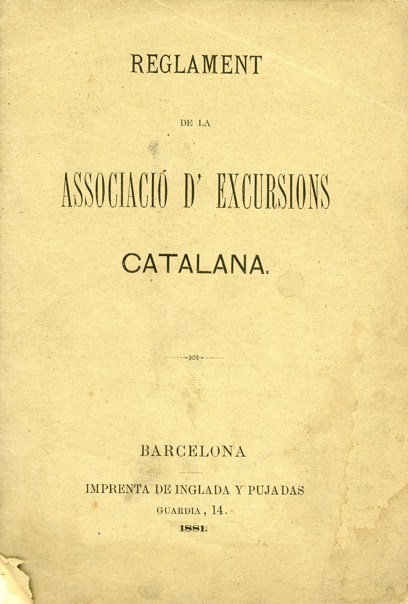 Reglament de la Associació d'Excursions Catalana - Portada