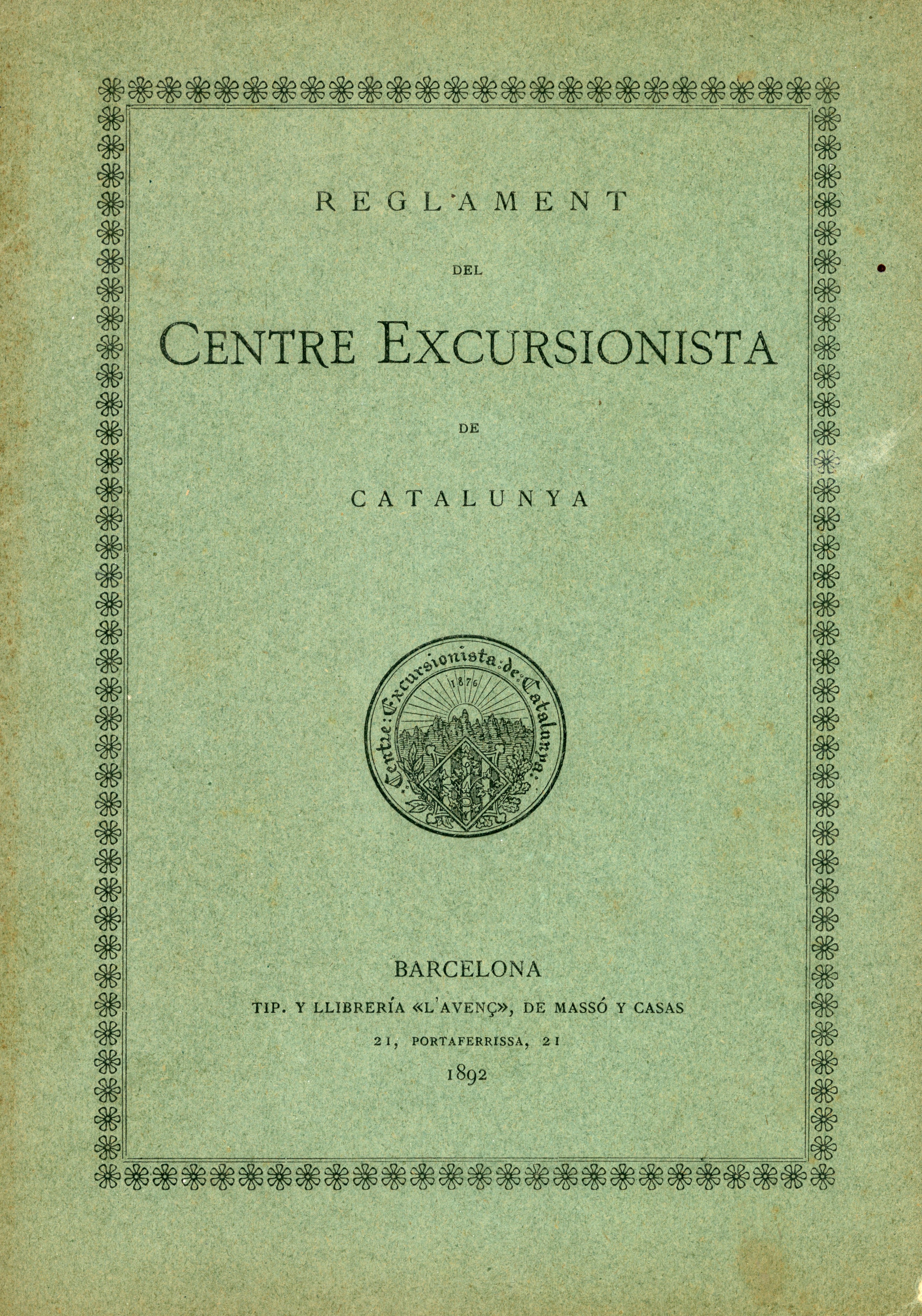 Reglament del Centre Excursionista de Catalunya - Portada