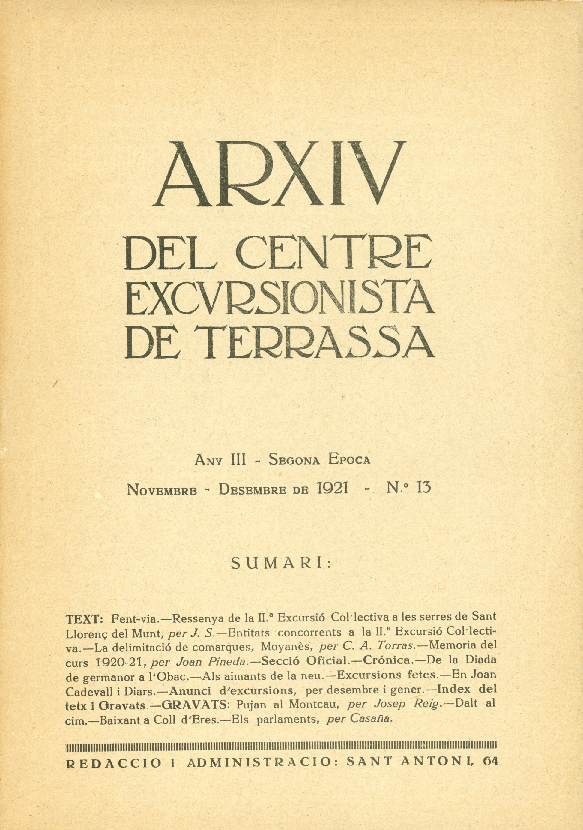 [Ressenya de la II.a Excursió Col·lectiva a les serres de Sant Llorenç del Munt] - Portada