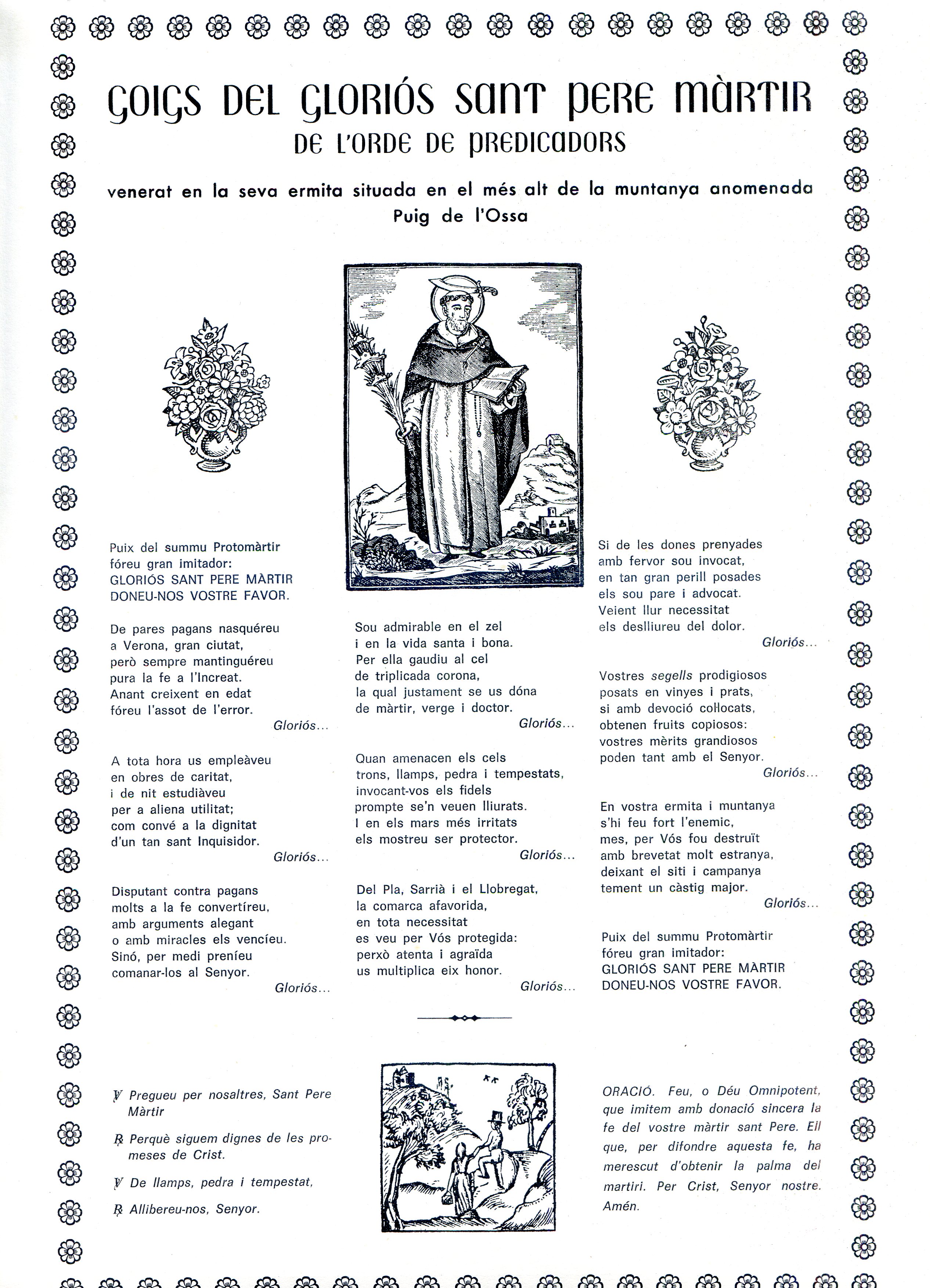 Goigs del gloriós sant Pere Màrtir de l'ordre de predicadors : Venerat en la seva ermita situada en el més alt de la muntanya anomenada Puig de l'Ossa - Portada