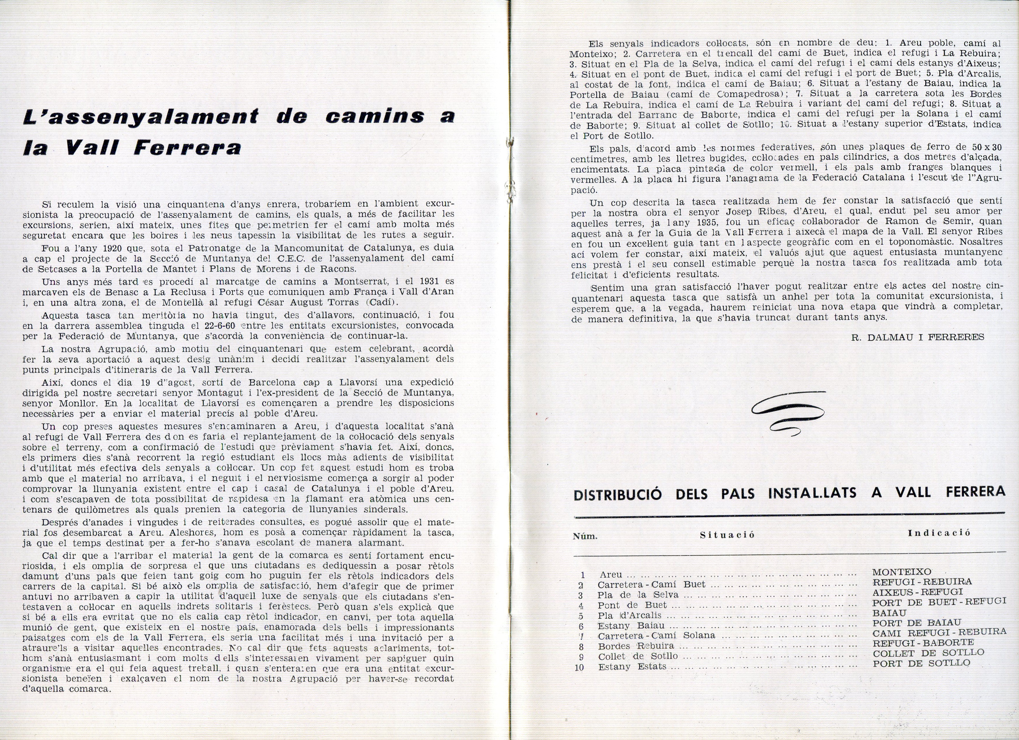 Senyalització de Vall Ferrera : Agrupació Excursionista "Catalunya" - Miniatura 2