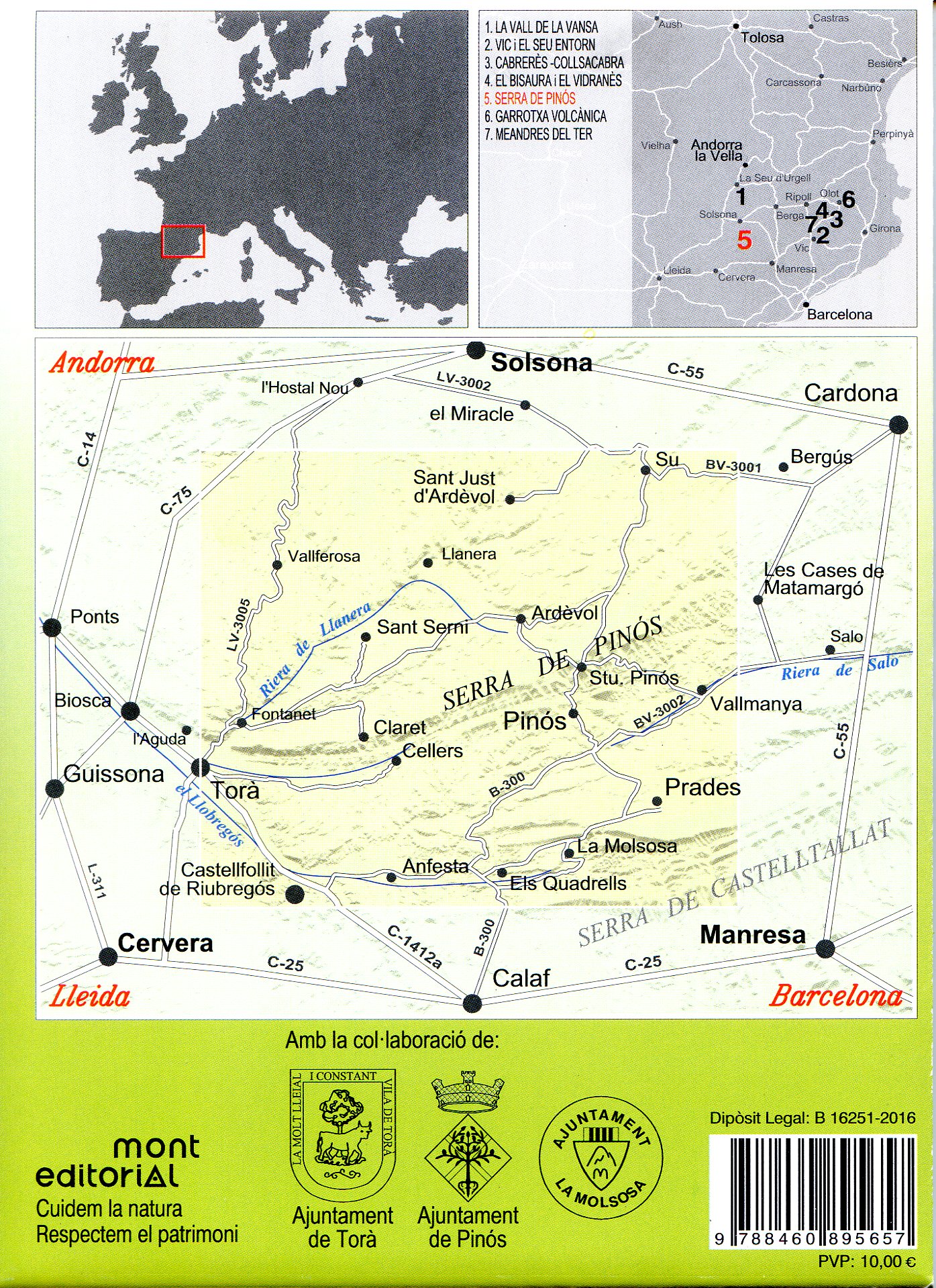 Serra de Pinós : Mapa excursionista · Outdoors map : + GPS tracks : E 1 30.000 : Rutes clàssiues i nous itineraris : Excursions per les serres del Pug¡igsacalm, Llancers, Bellmunt, Curull, Bufadors, Milany i Sta. Magdalena - Miniatura 2