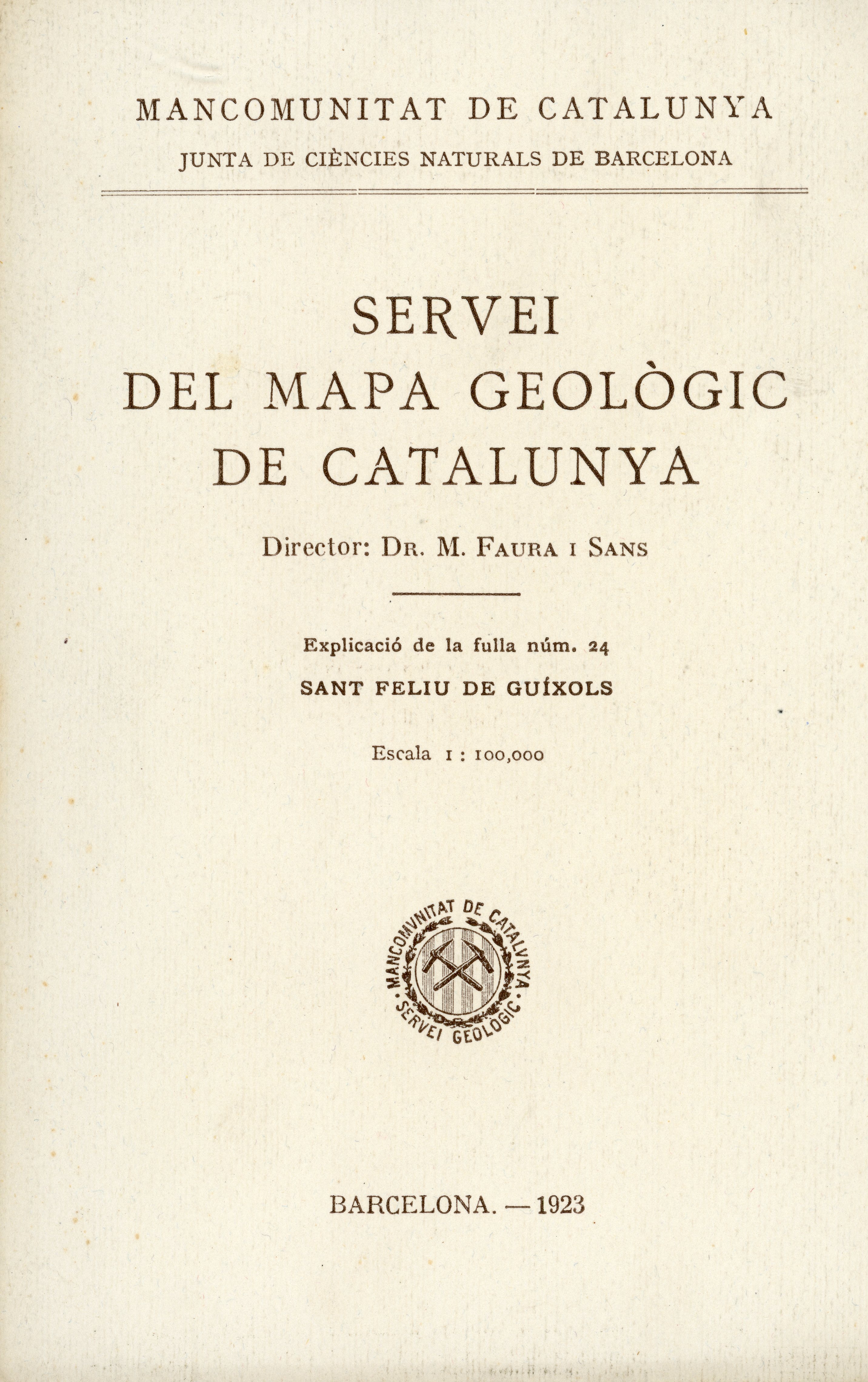 Servei del mapa geològic de Catalunya : Explicació de la fulla núm. 24 : Sant Feliu de Guíxols - Portada