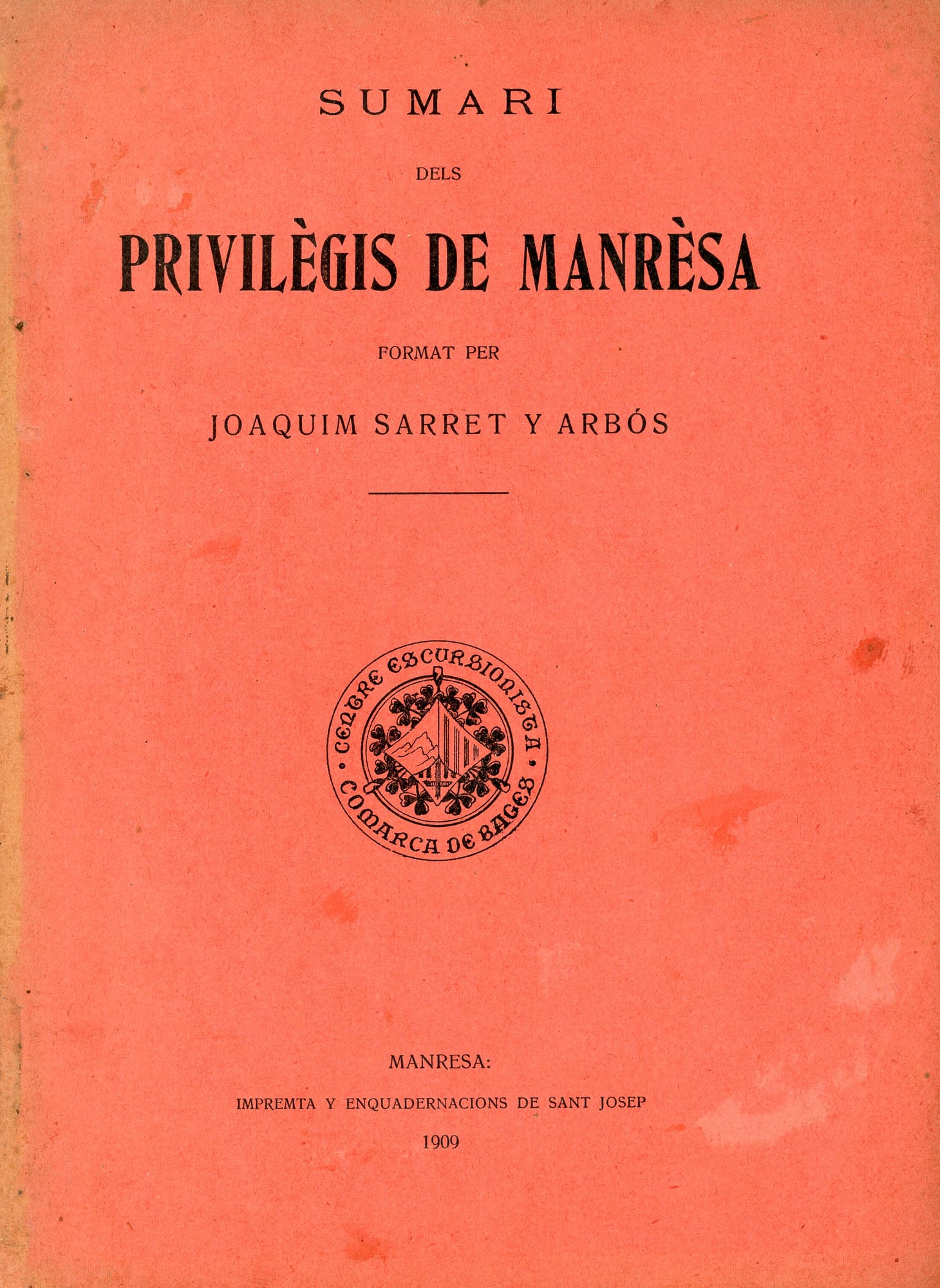 Sumari dels privilègis de Manrèsa - Portada