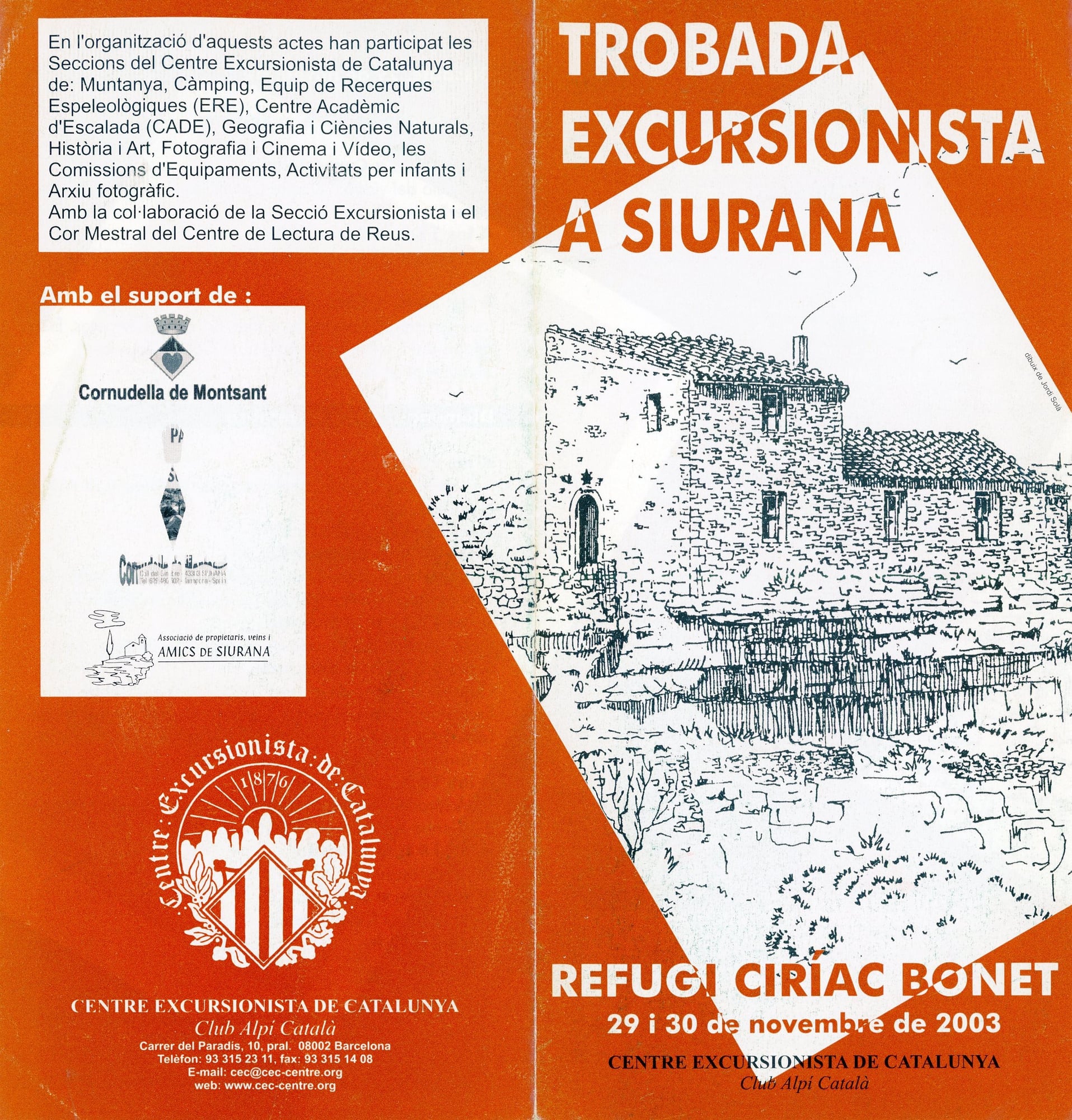 Trobada excursionista a Siurana : Refugi Ciriac Bonet : 29 i 30 de novembre de 2003 - Portada