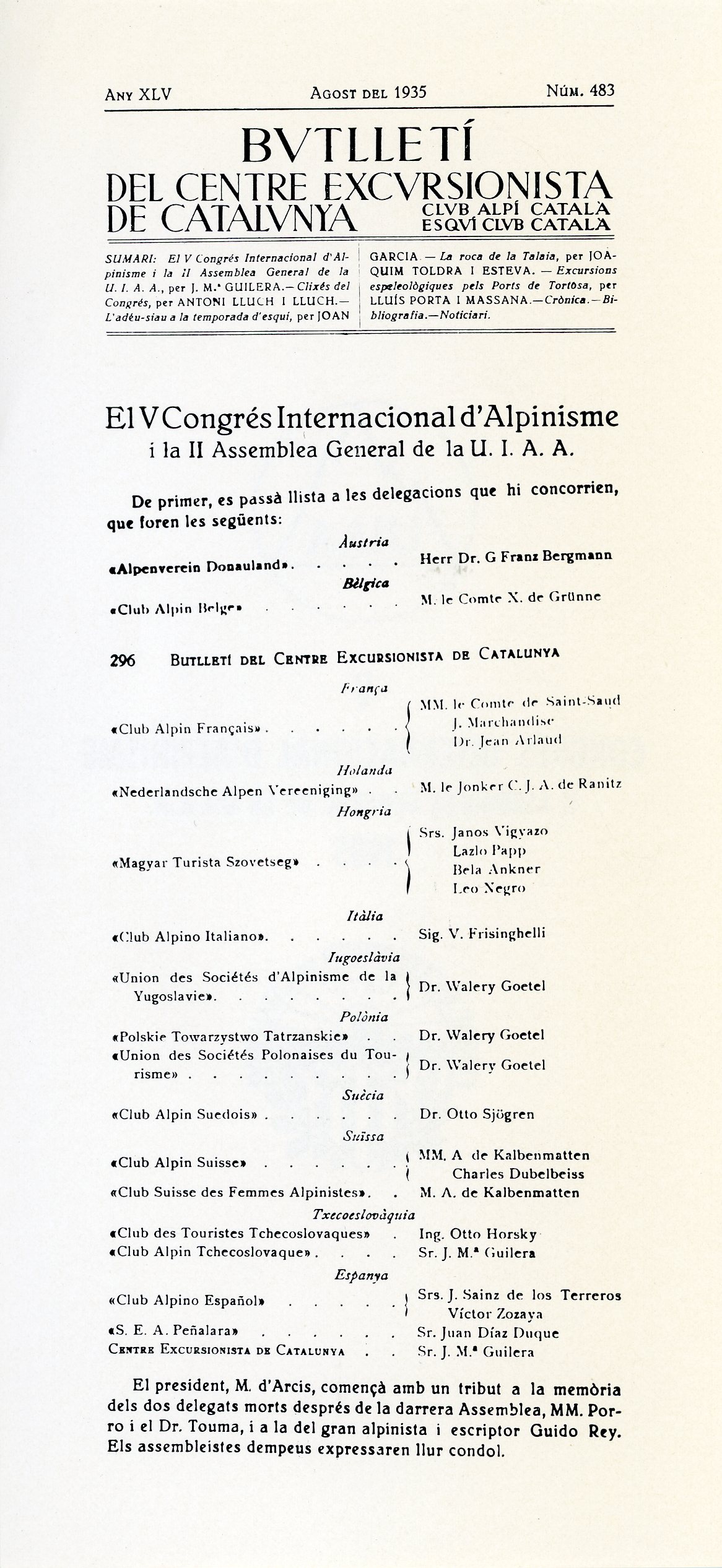 V Congrés Internacional d´Alpinisme : II Assemblea General de la U.I.A.A. 1935 - Miniatura 2