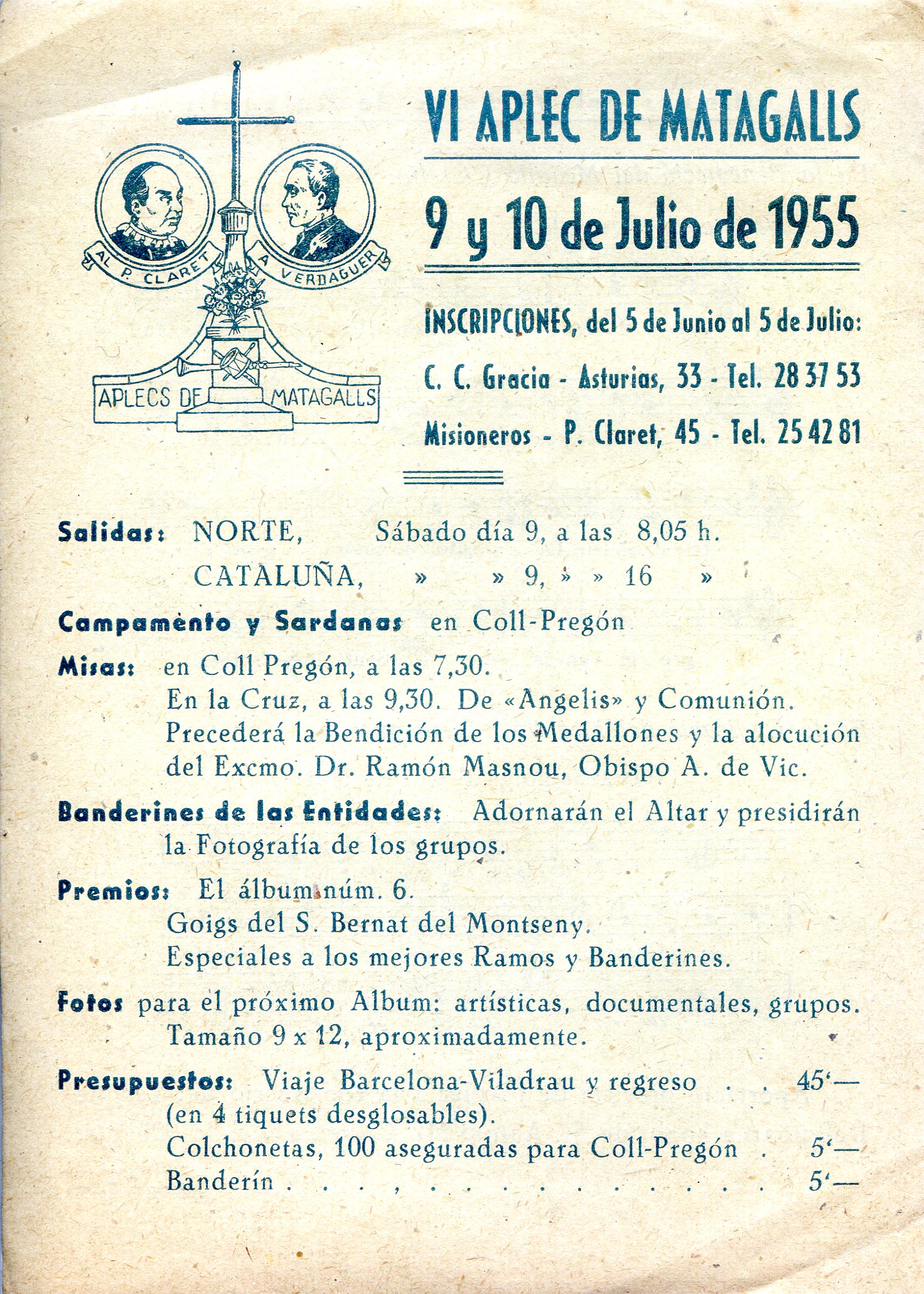 VI Aplec de Matagalls 9 y 10 de Julio de 1955 - Portada