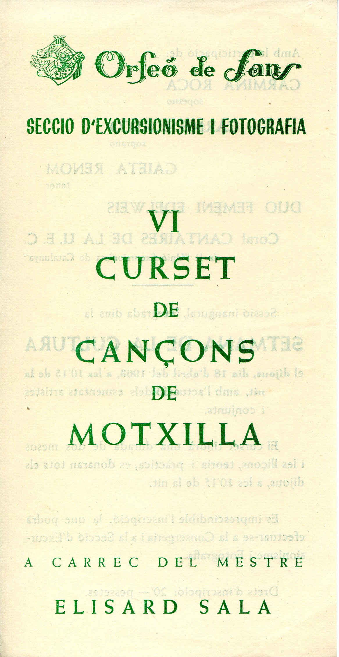 VI Curset de Cançons de Motxilla : A càrrec del mestre Elisard Sala - Portada