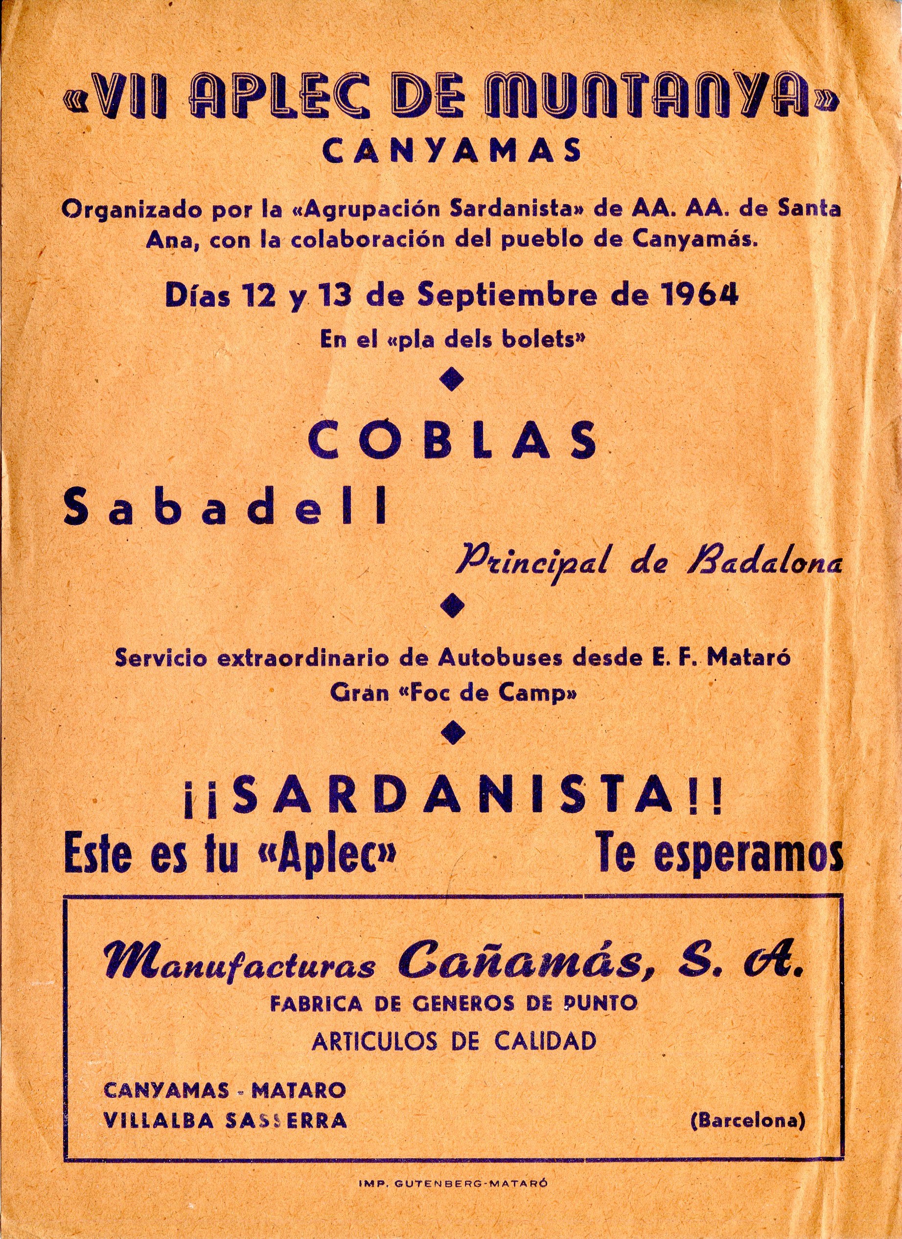 VII Aplec de Muntanya Canyamas - Portada