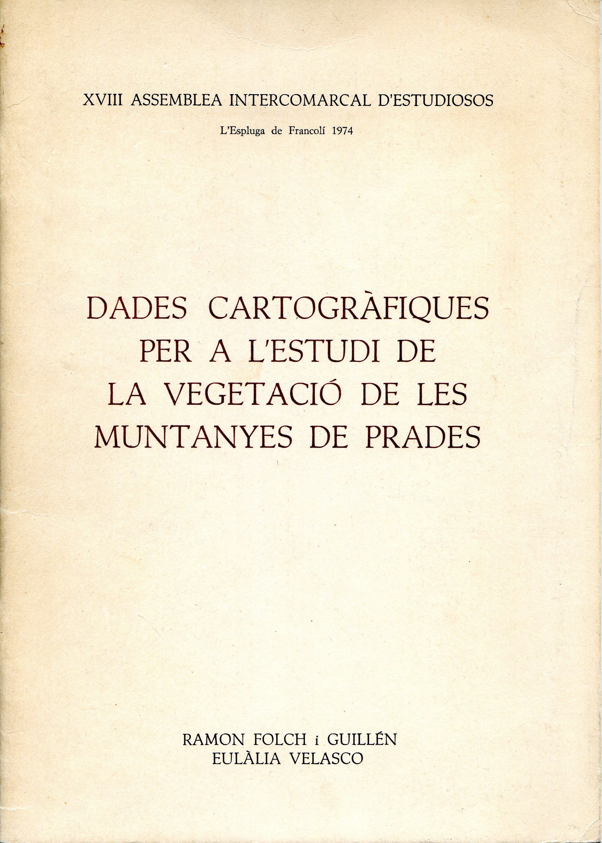 Dades cartogràfiques per a l'estudi de la vegetació de les muntanyes de Prades - Portada