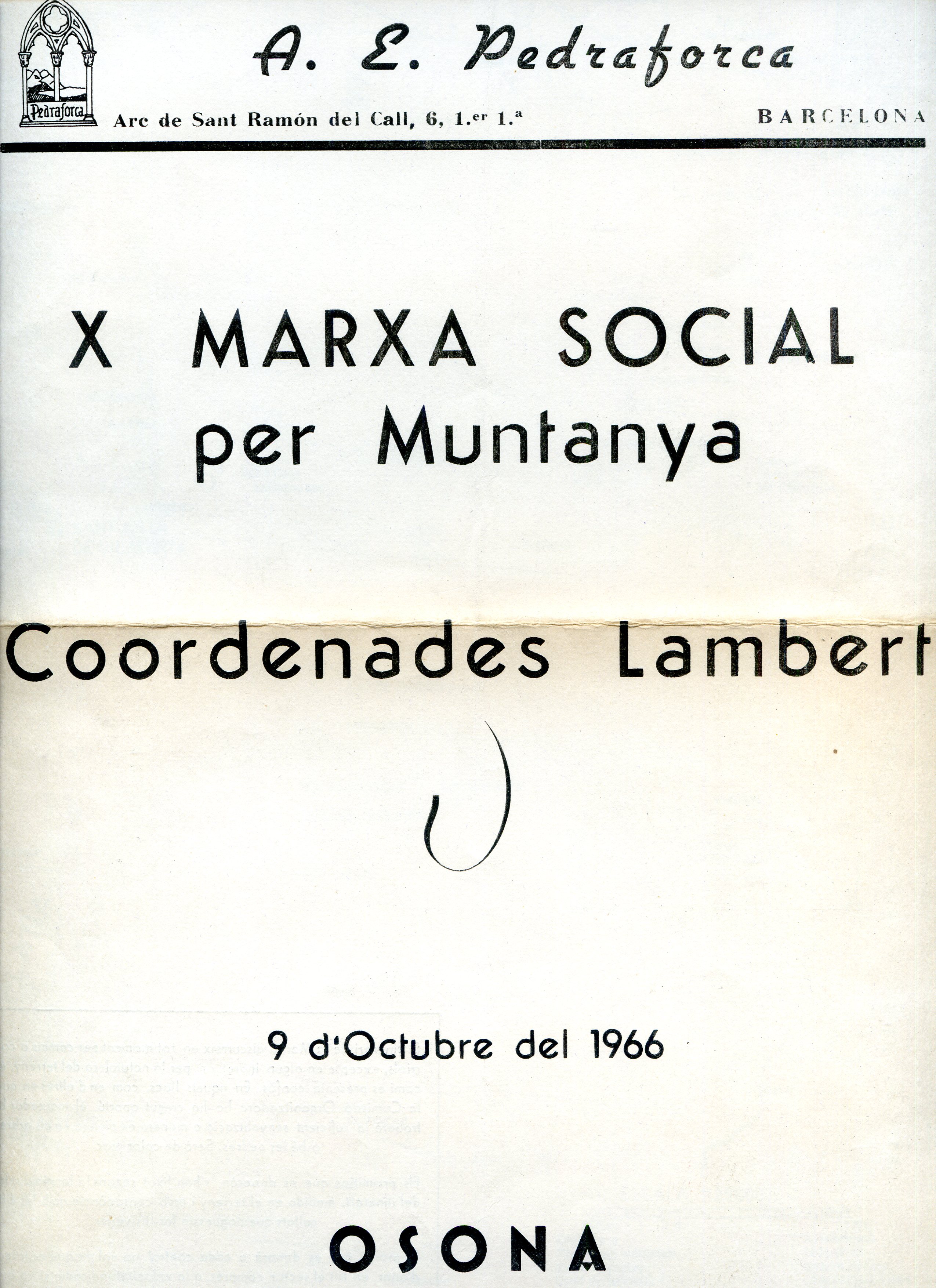 X Marxa Social per Muntanya :Coordenades Lambert : 9 d'Octubre del 1966 - Portada