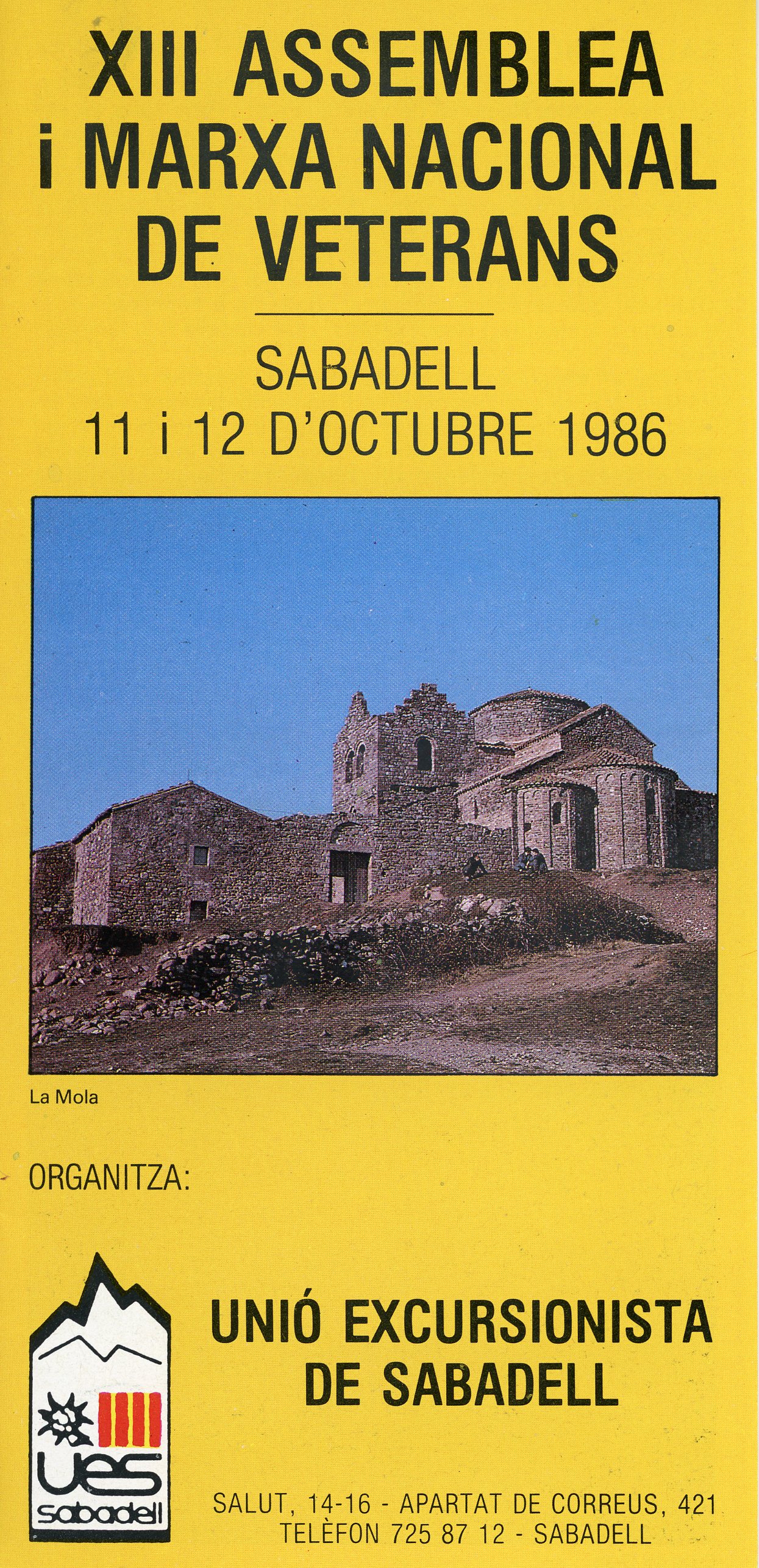 XIII Assemblea i Marxa Nacional d'Excursionistes Vetereans : Sabadell : 11 i 12 d'octubre 1986 - Portada