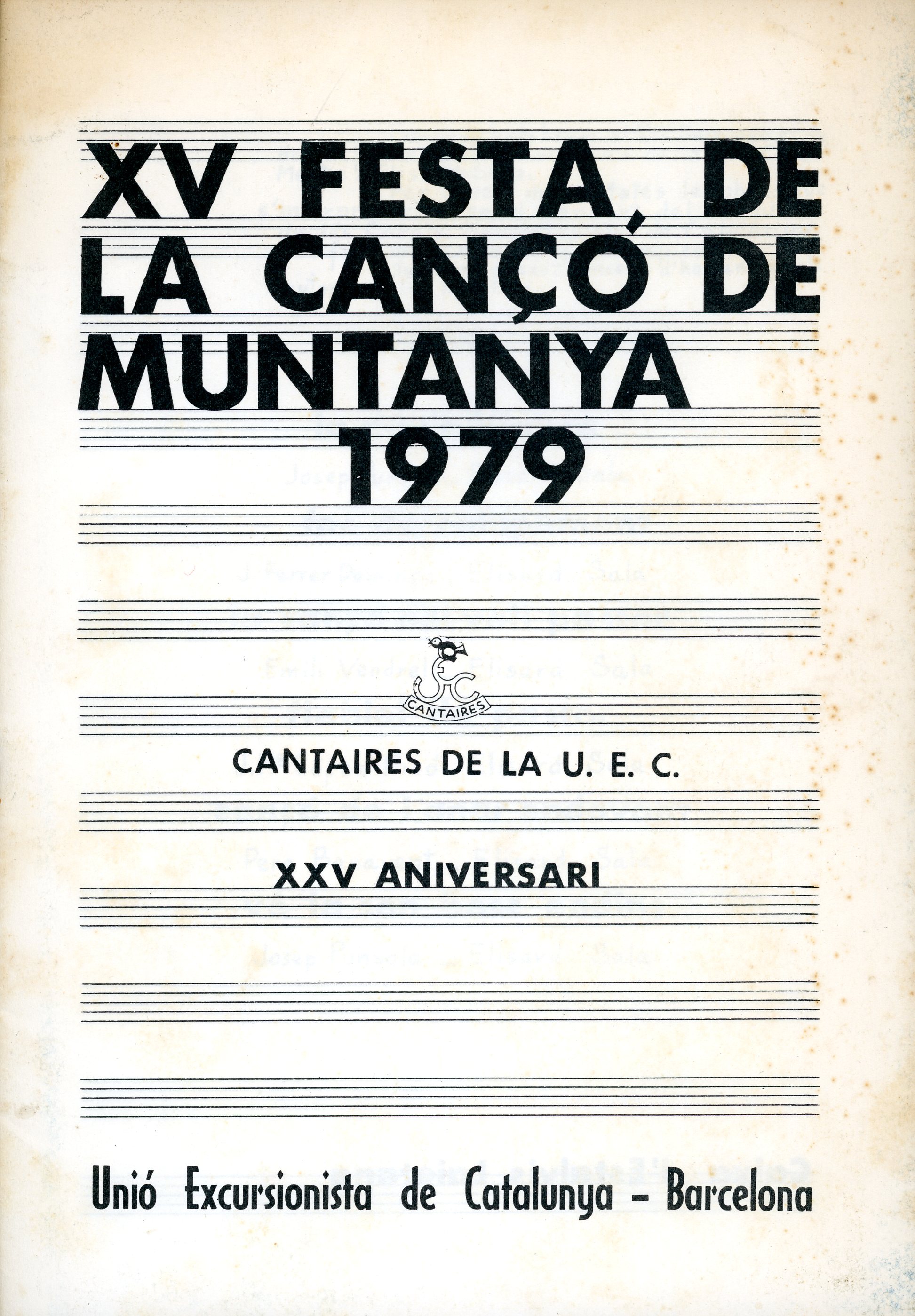 XV Festa de la cançó de muntanya 1979 : Cantaires de la U.E.C. : XXV Aniversari - Portada