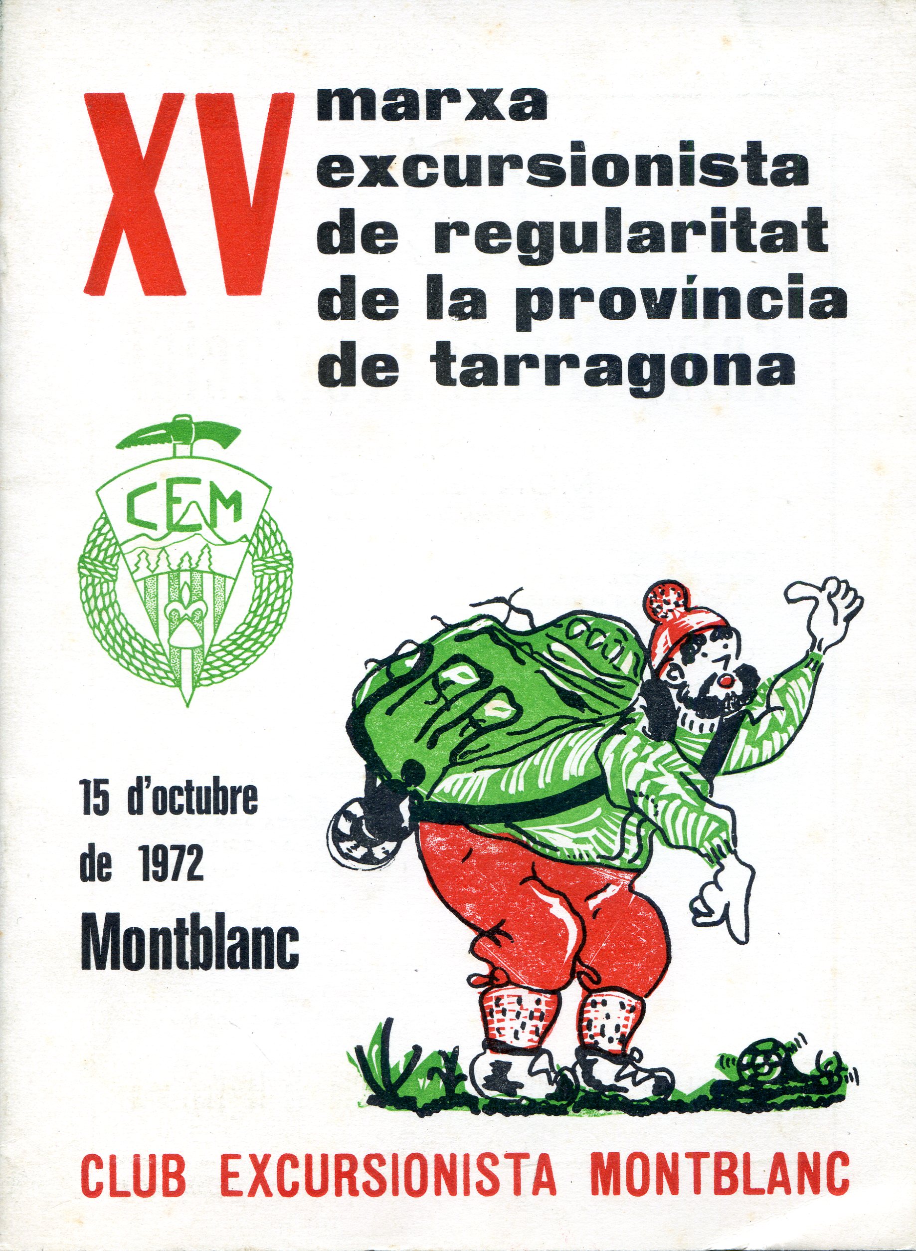 XV Marxa Excursionista de Regularitat de la Província de Tarragona : 15 d'octubre de 1972 : Montblanc : Club Excursionista Montblanc - Portada