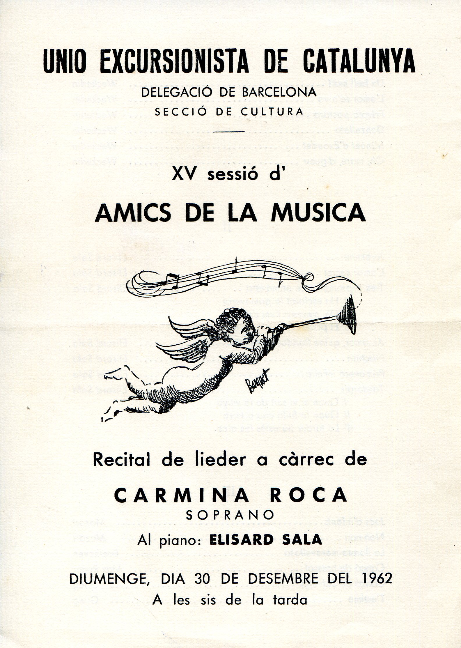 XV sessió d'Amics de la Música : Recital de lieder a càrrec de Carmina Roca soprano : Al piano Elisard Sala - Portada