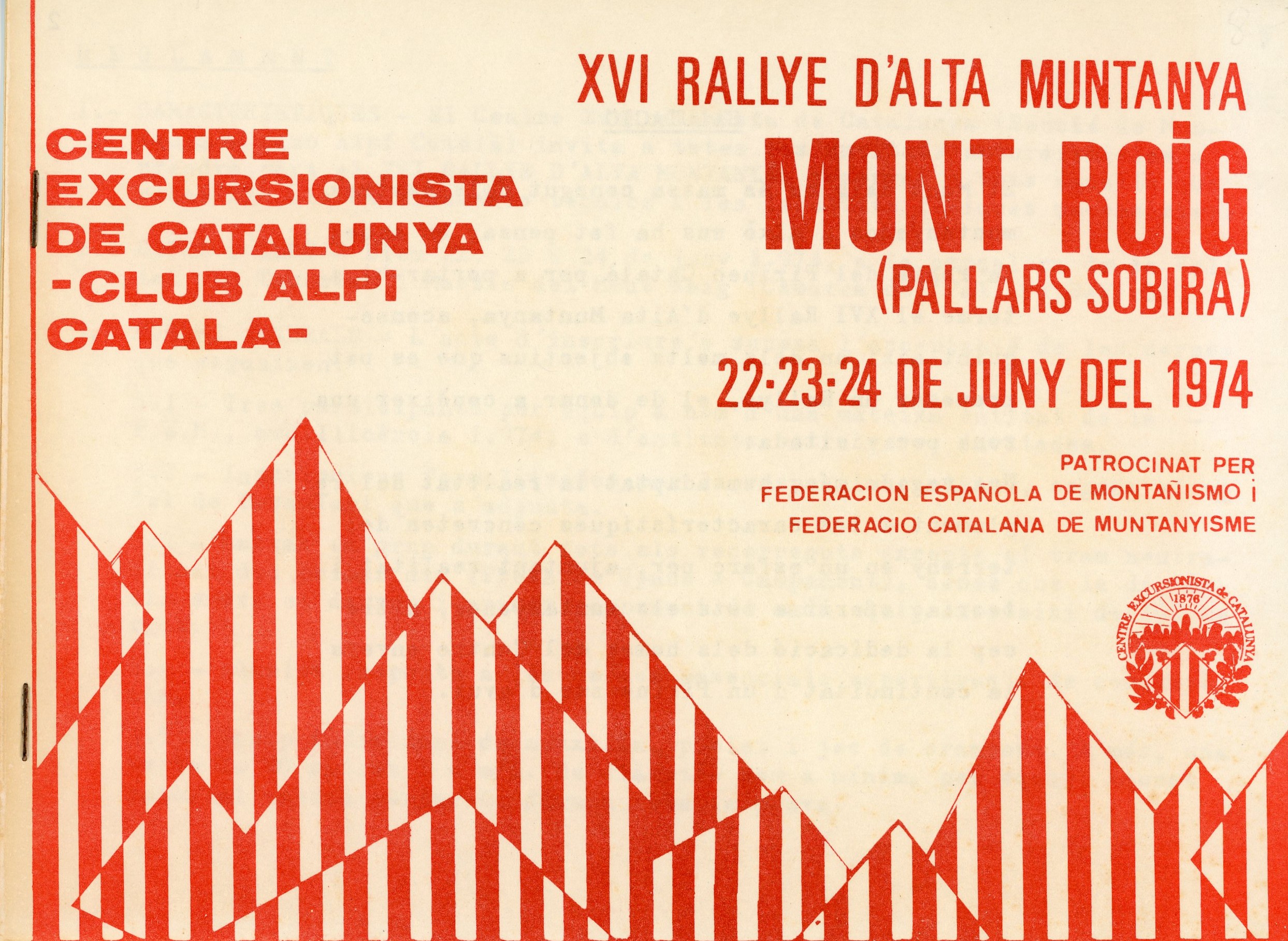 XVI Rallye d'Alta Muntanya : Mont Roig (Pallars Sobirà) : 22·23·24 de juny 1974 - Portada