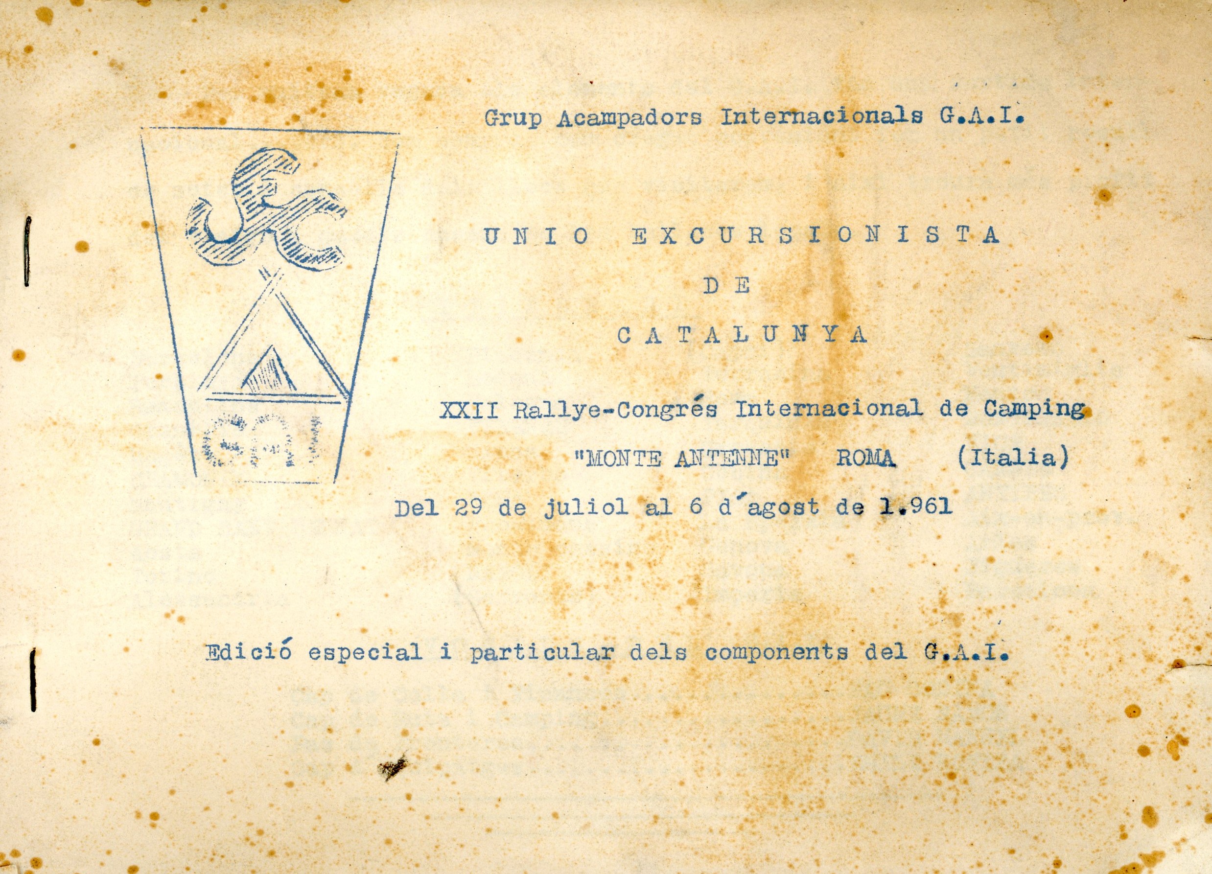 XXII Rallye-Congrés Internacional de Camping : "Monte Antenne" Roma (Italia) : Del 29 de juliol al 6 d'agost de 1961 - Portada