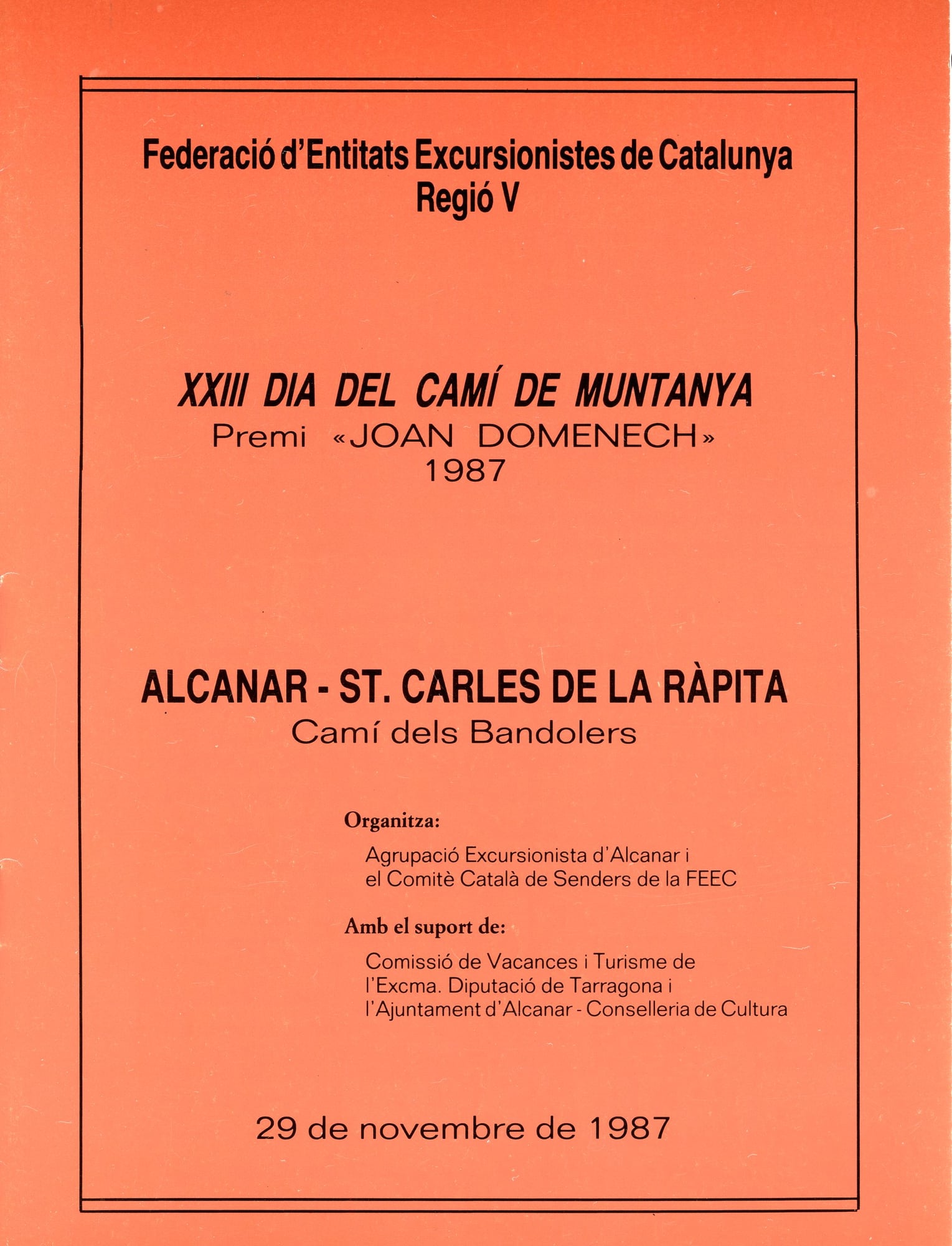 XXIII Dia Del Camí De Muntanya : Vila-Seca - Reus - Riudecanyes I Castell d´Escornalbou - Portada
