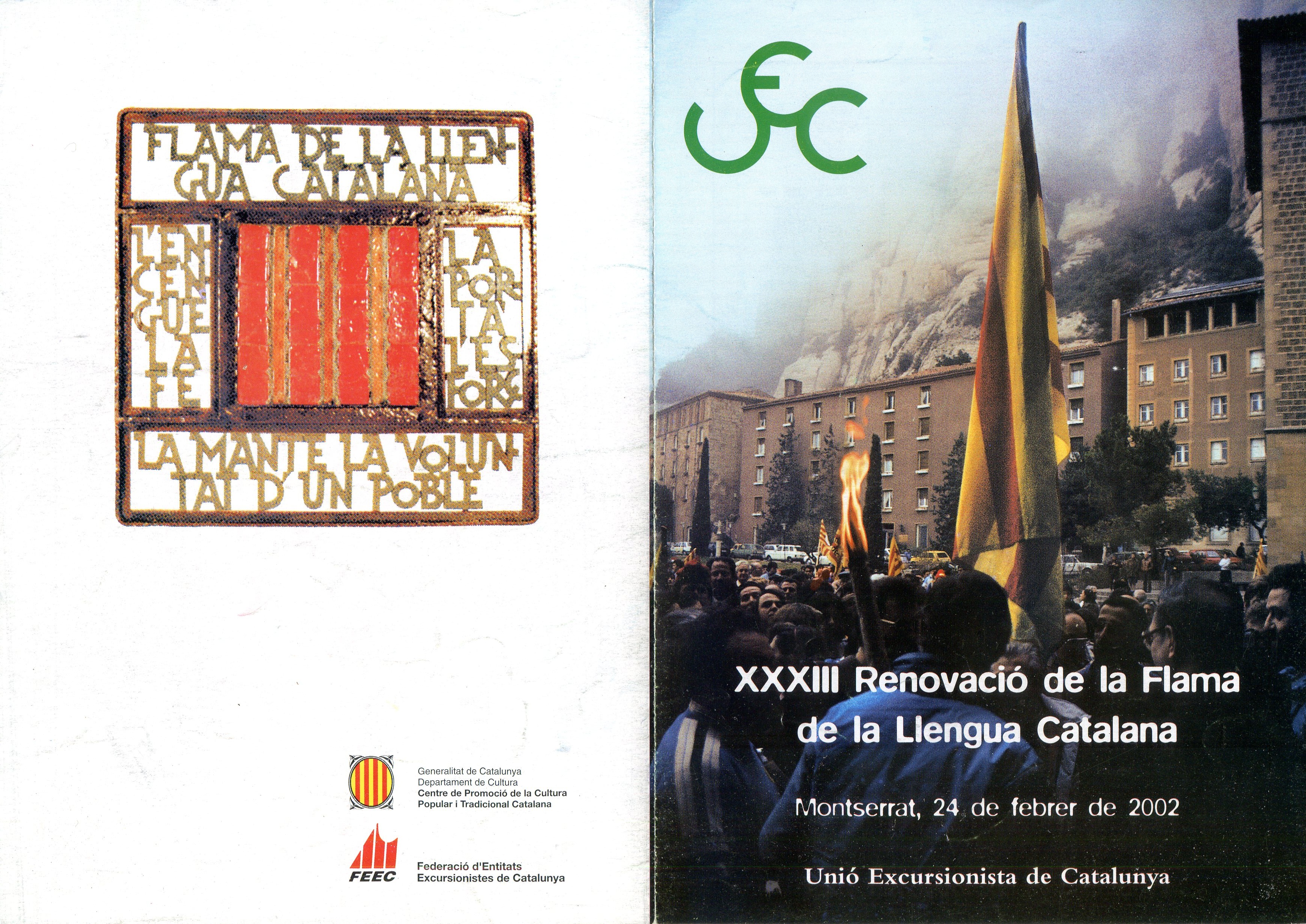 XXXIII Renovació de la Flama de la Llengua Catalana : Montserrat, 24 de febrer de 2002 - Portada