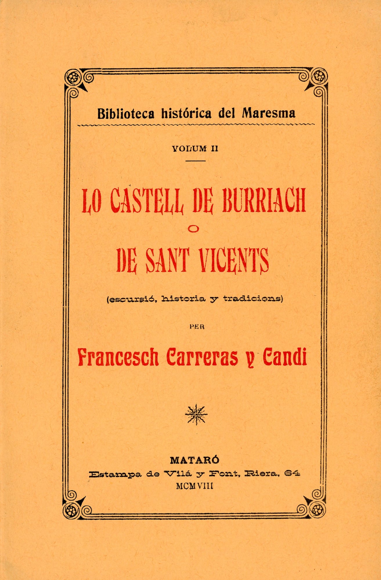 castell de Burriach ó de Sant Vicents, Lo : (Escursió, historia y tradicions) - Portada