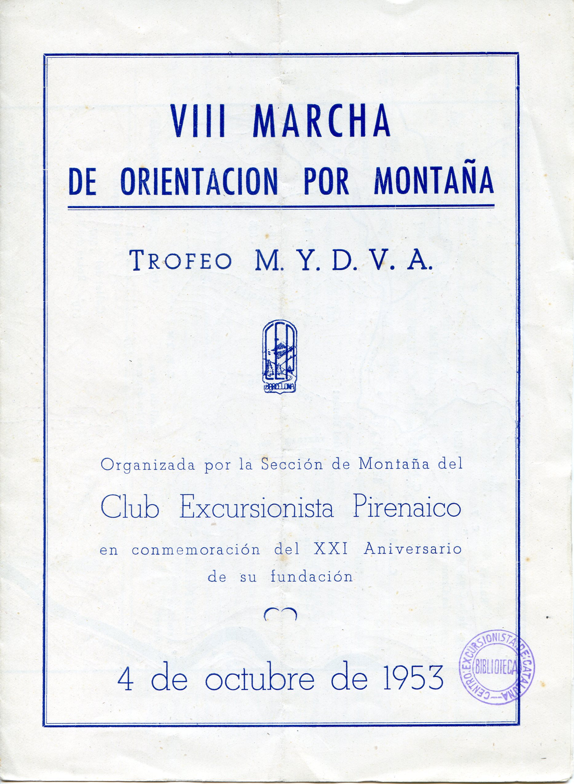 VIII Marcha de Orientación por Montaña : Trofeo M.Y.D.V.A. - Portada