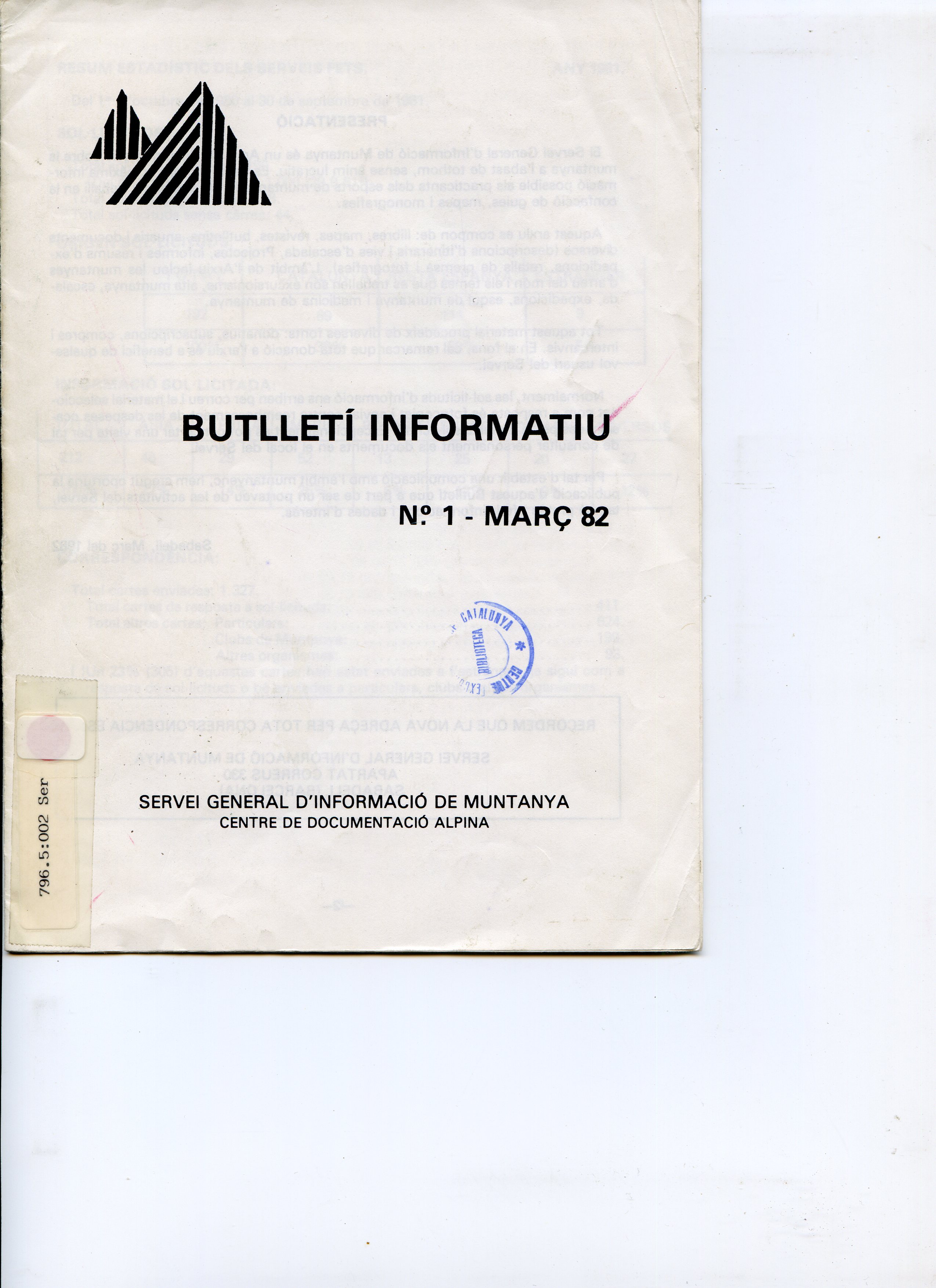 Butlletí Informatiu N.º 1 - Març 82 - Portada