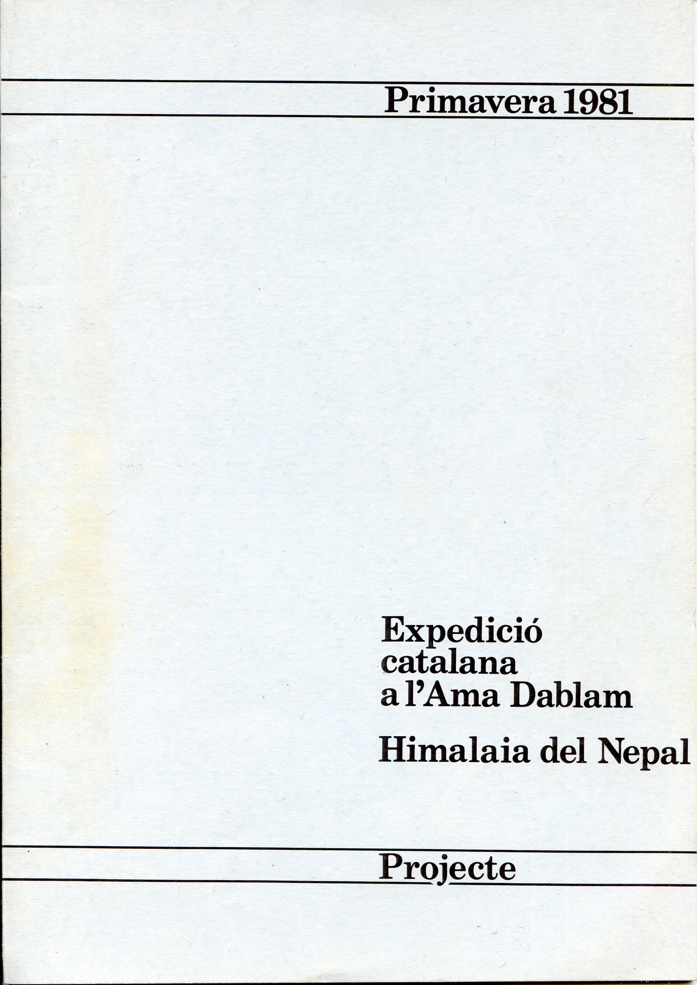 Expedició catalana a l'Ama Dablam : Himalaia del Nepal : Projecte - Portada