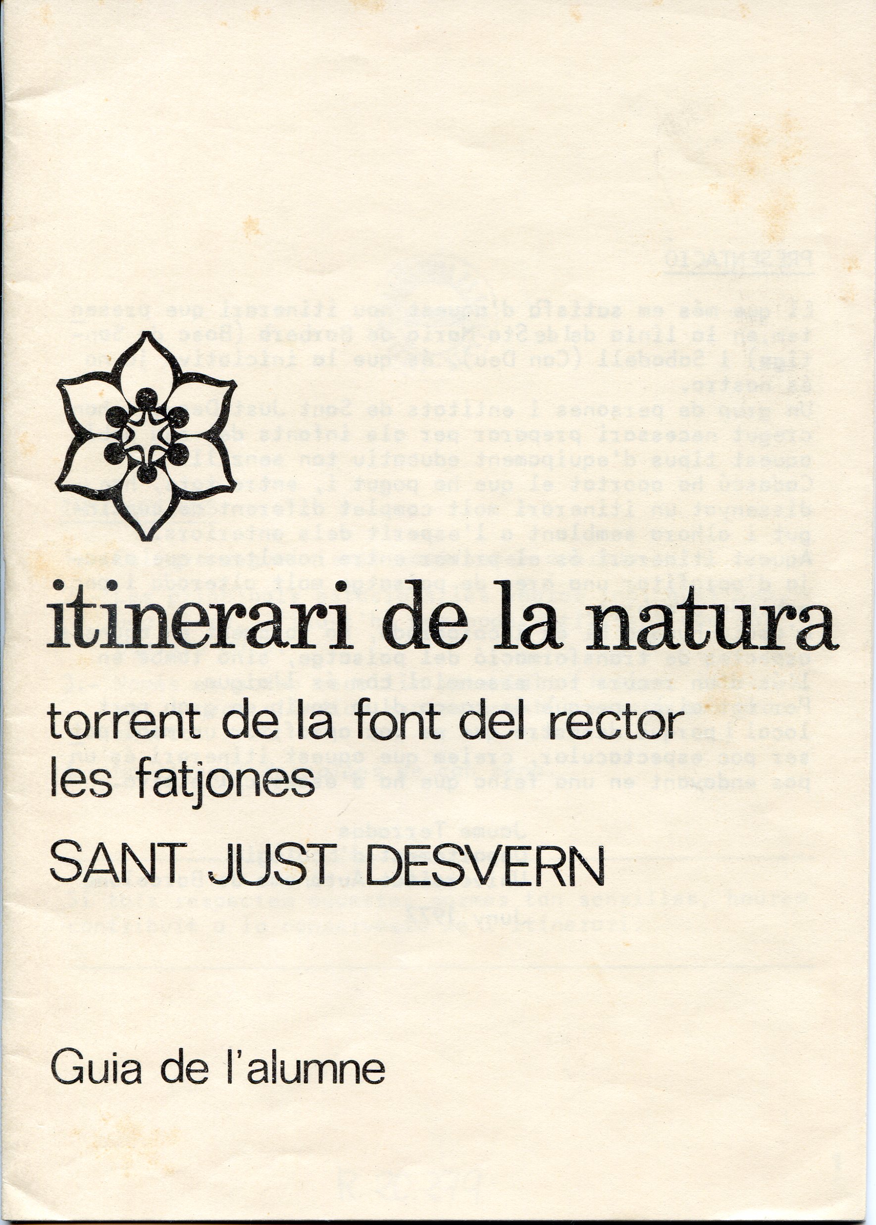 Itinerari de la natura : Torrent de la Font del Rector Les Fatjones Sant Just Desvern : Guia de l'alumnes - Portada