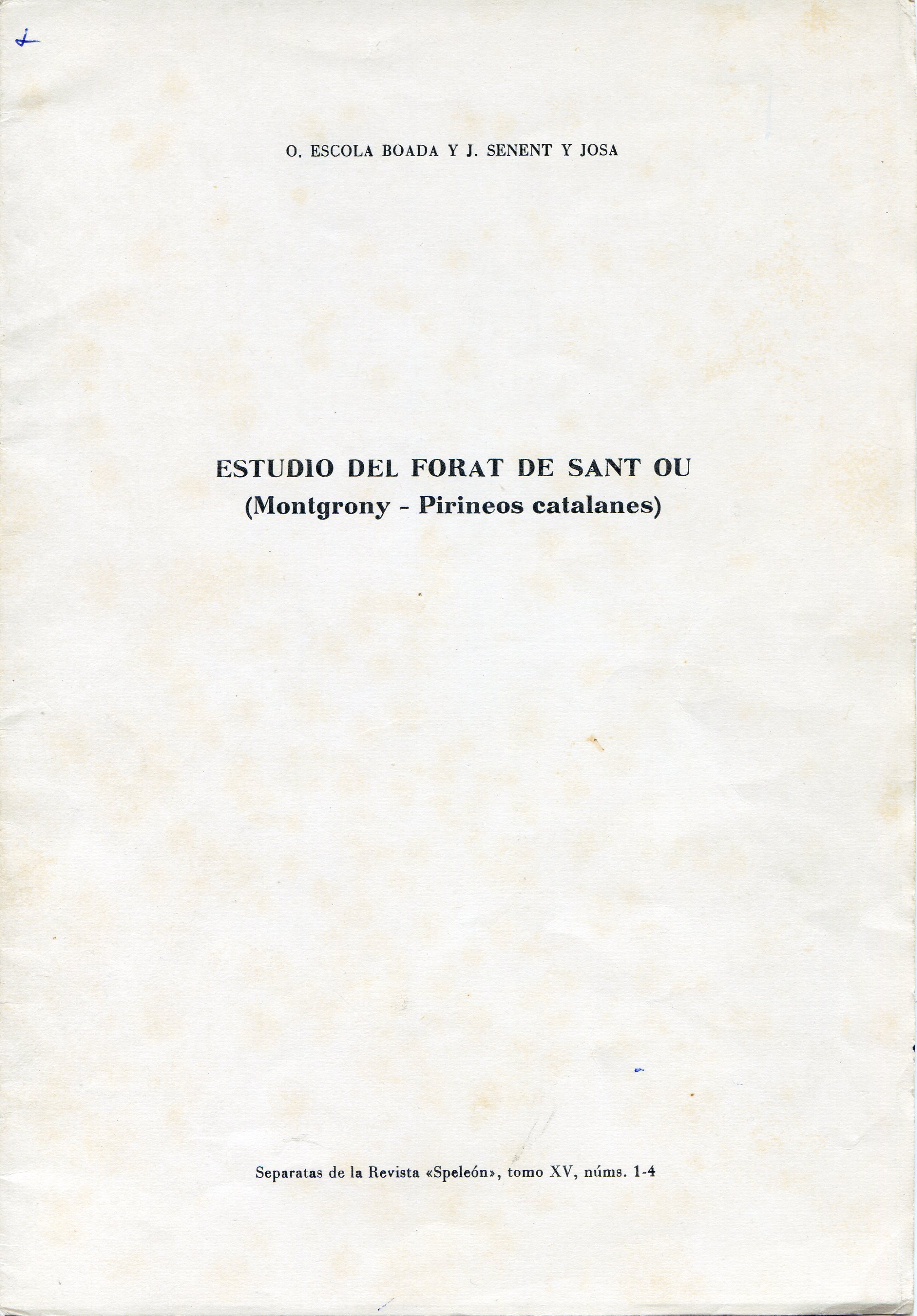 Estudio del forat de Sant Ou ( Montgrony - Pirineos Catalanes) - Portada