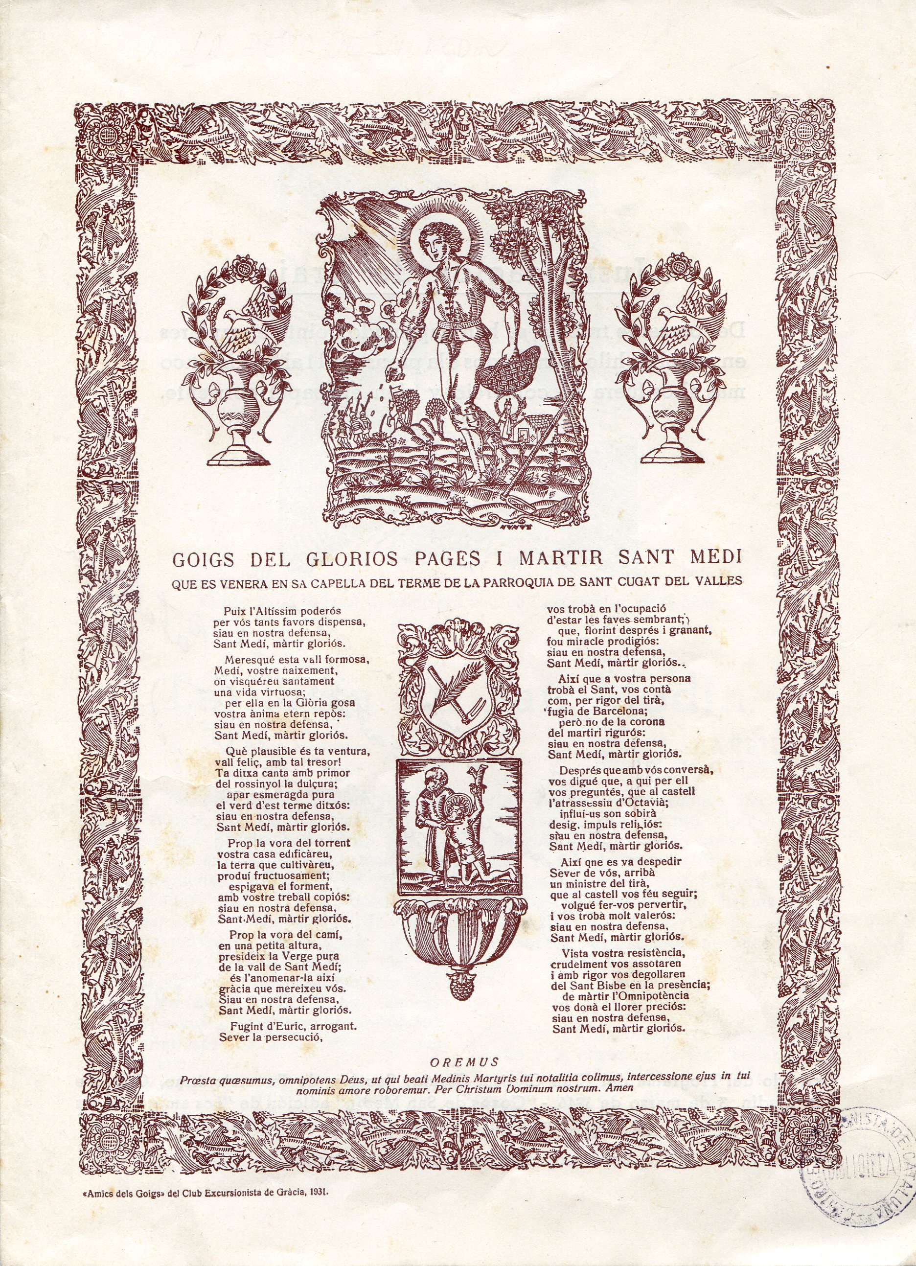 Goigs del glorios pages i martir sant Medi - Portada