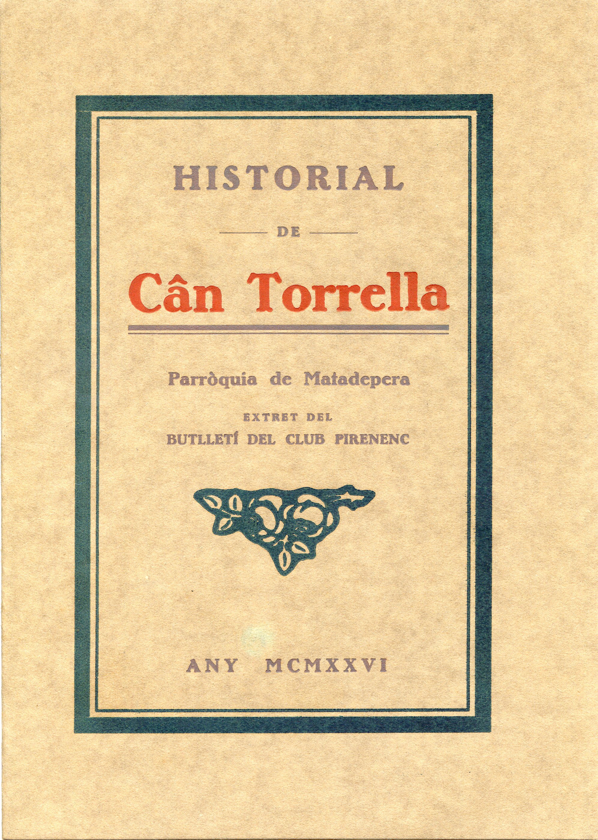 Historial de Can Torella : Parròquia de Matadapera - Portada