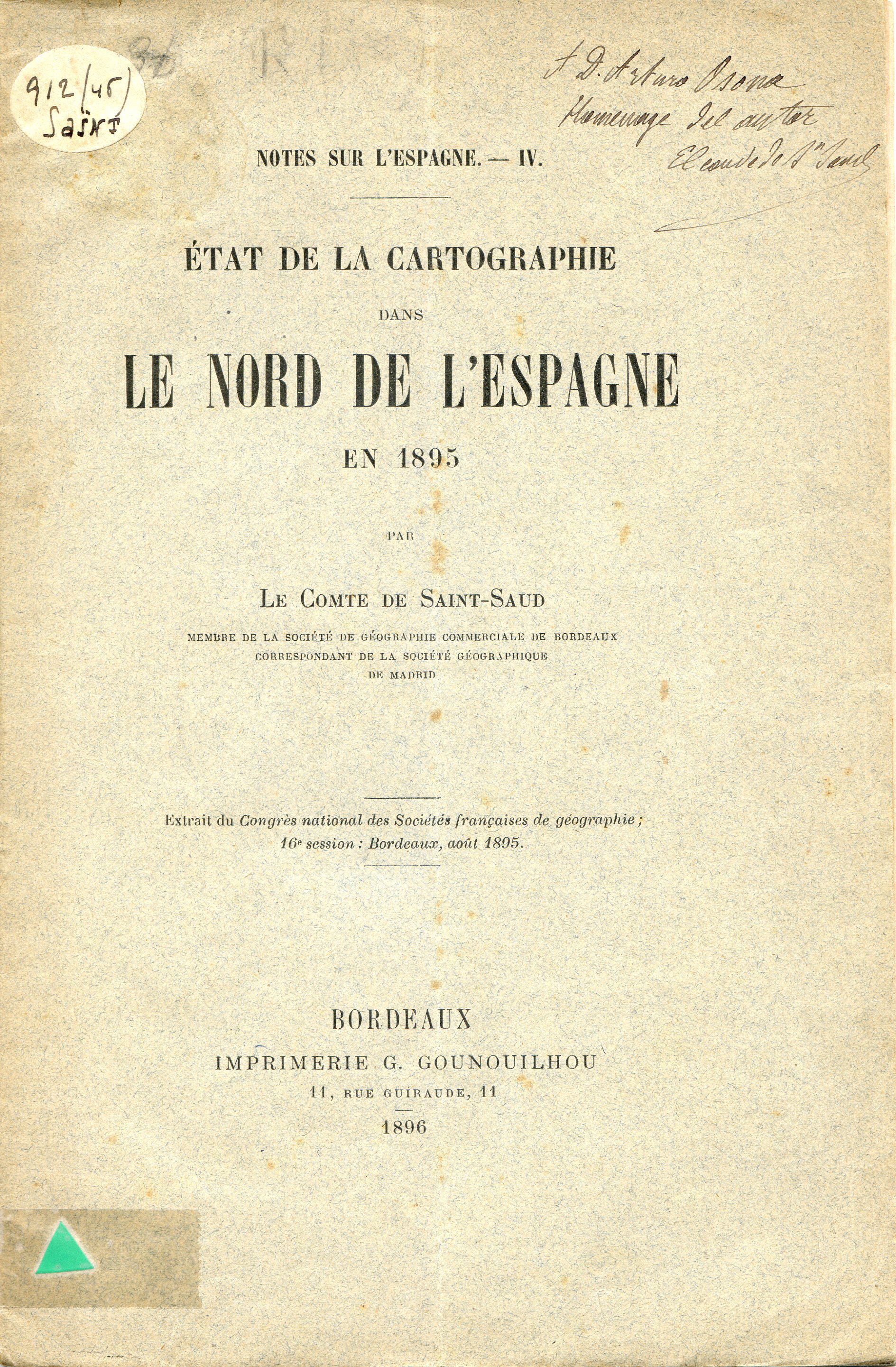 État de la cartographie dans le nord de l'Espagne en 1895 - Portada