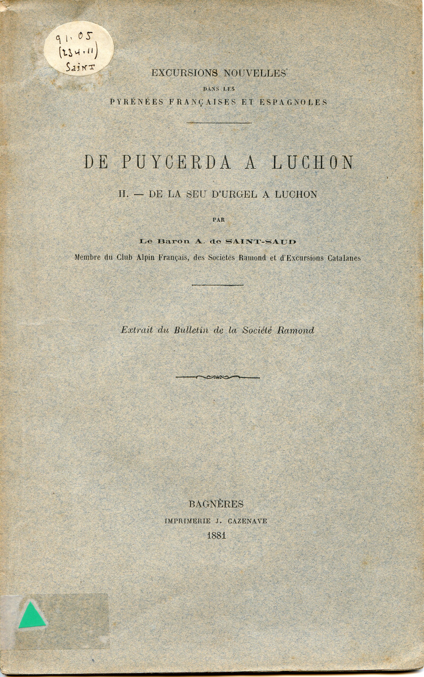 De Puigcerda a Luchon : II.- De la Seu d'Urgell a Luchon - Portada