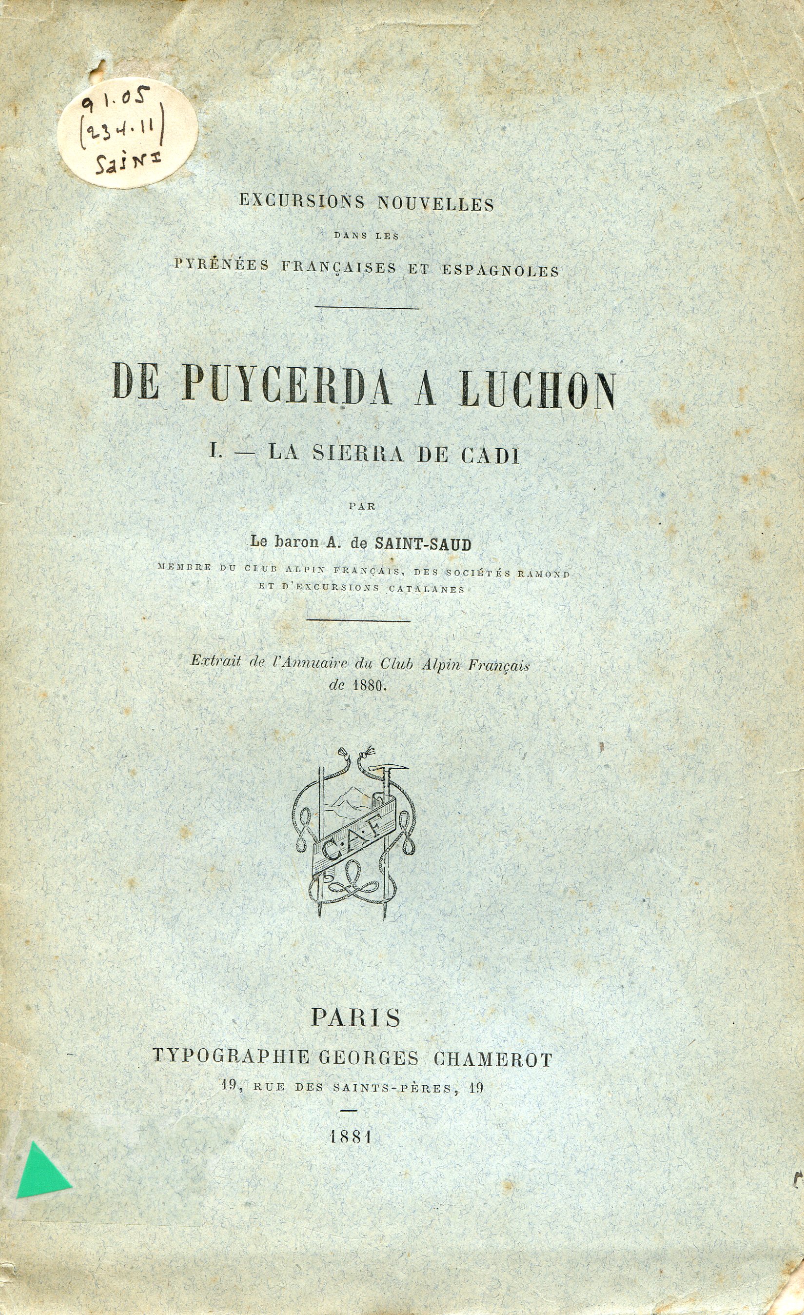 De Puigcerda a Luchon : I.- La Sierra de Cadi - Portada