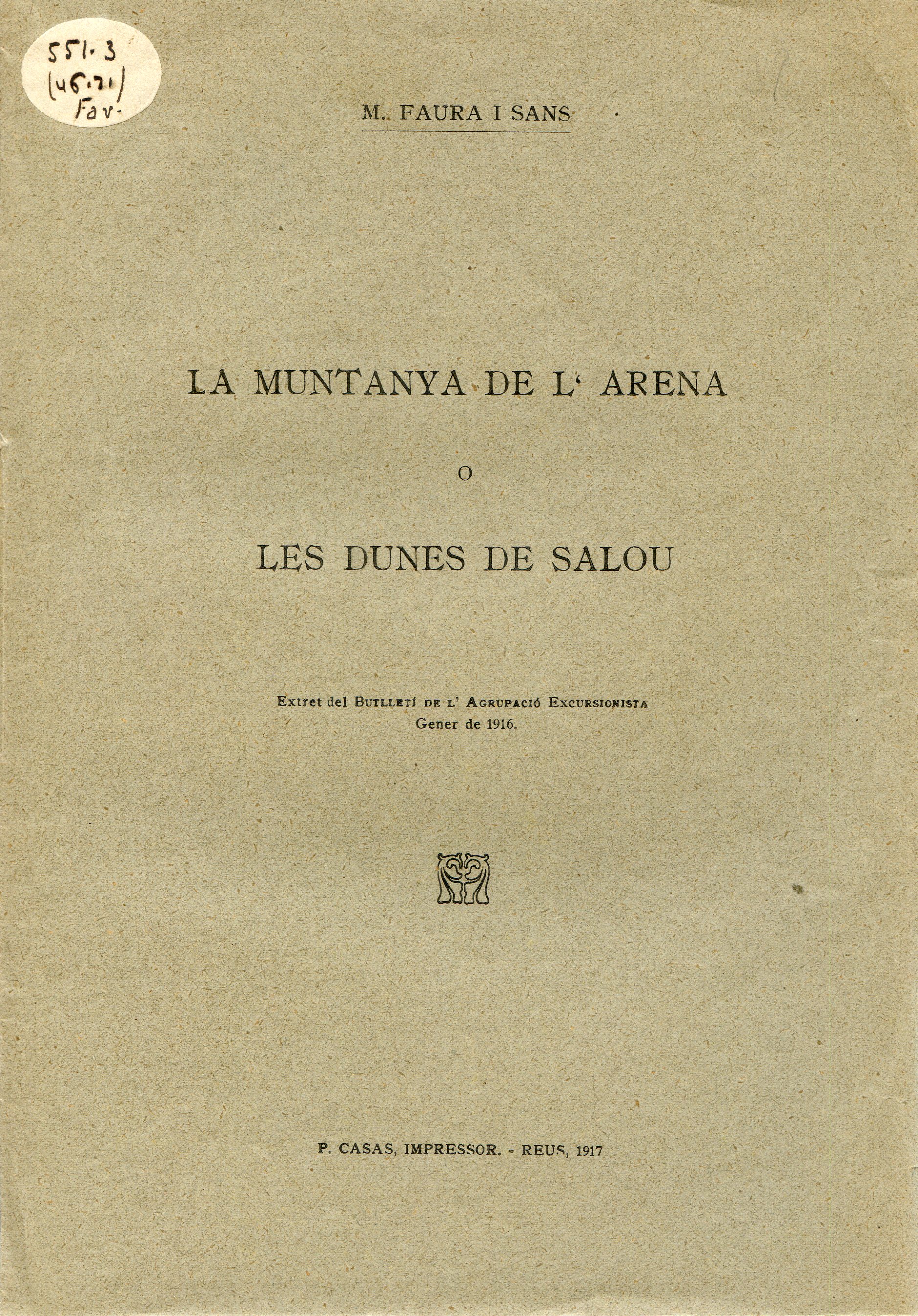 Muntanya de l'arena o les dunes de Salou, La - Portada