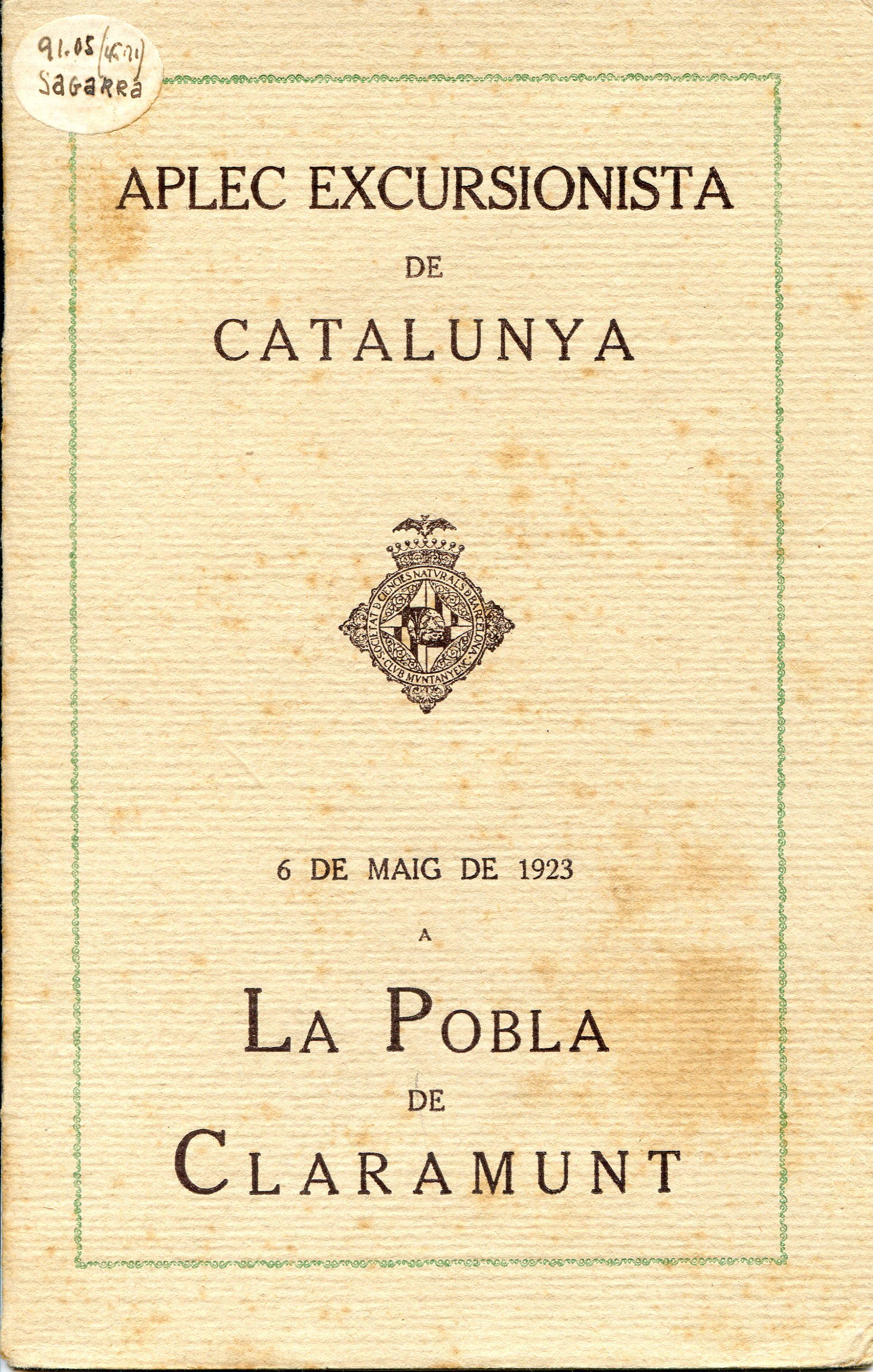 Aplec Excursionista de Catalunya : 6 de maig de 1923 a La Pobla de Claramunt - Portada
