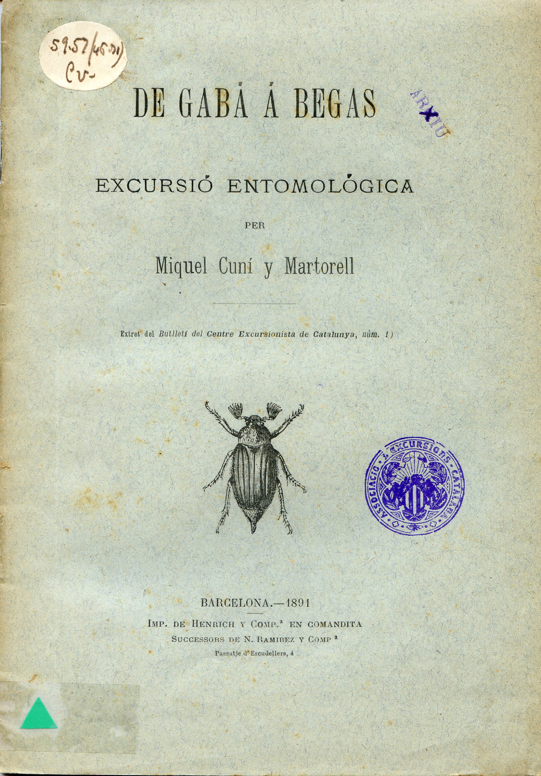 De Gabá á Begas : Excursió Entomológica - Portada