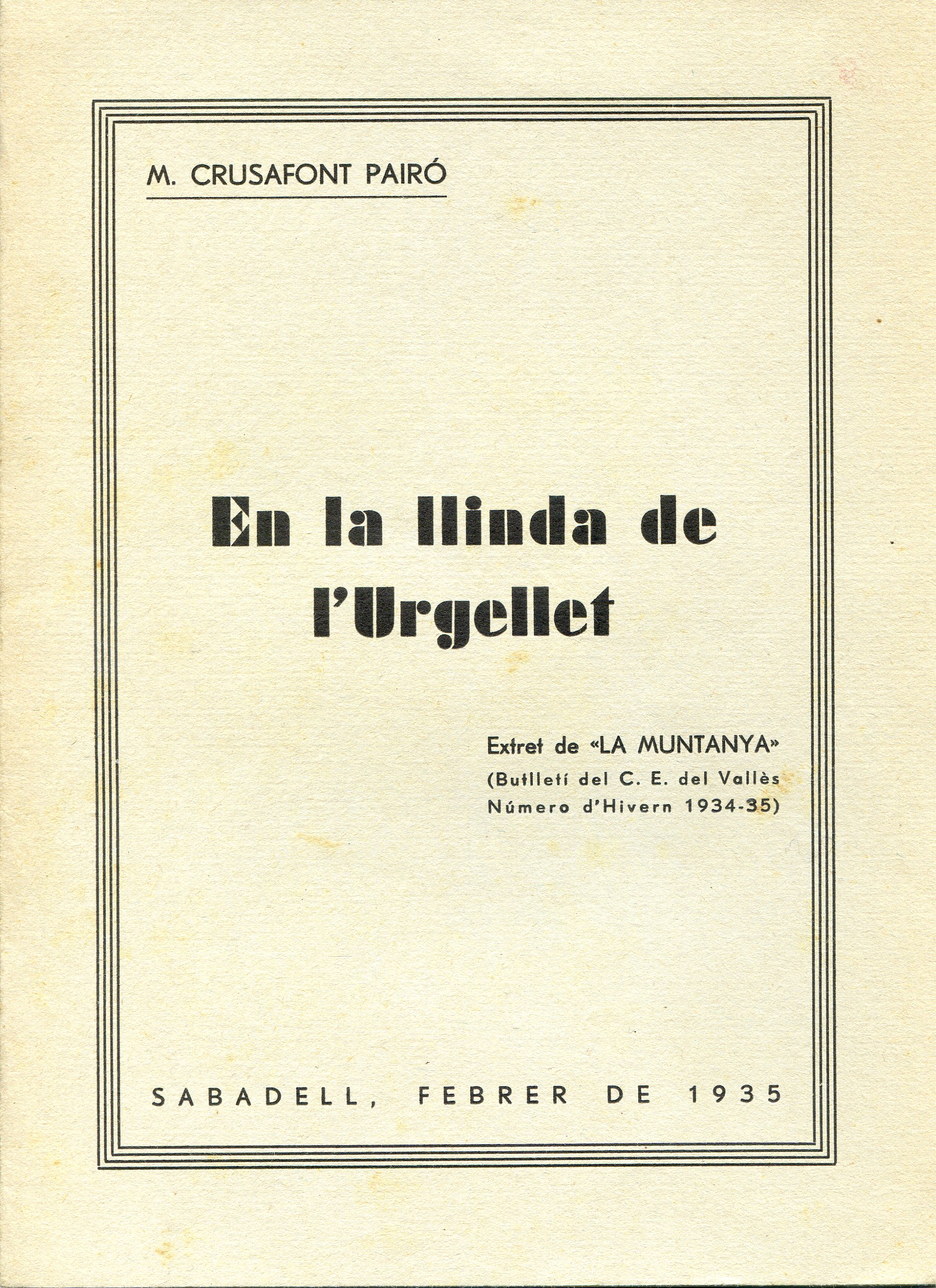 En la llinda de l'Urgellet - Portada