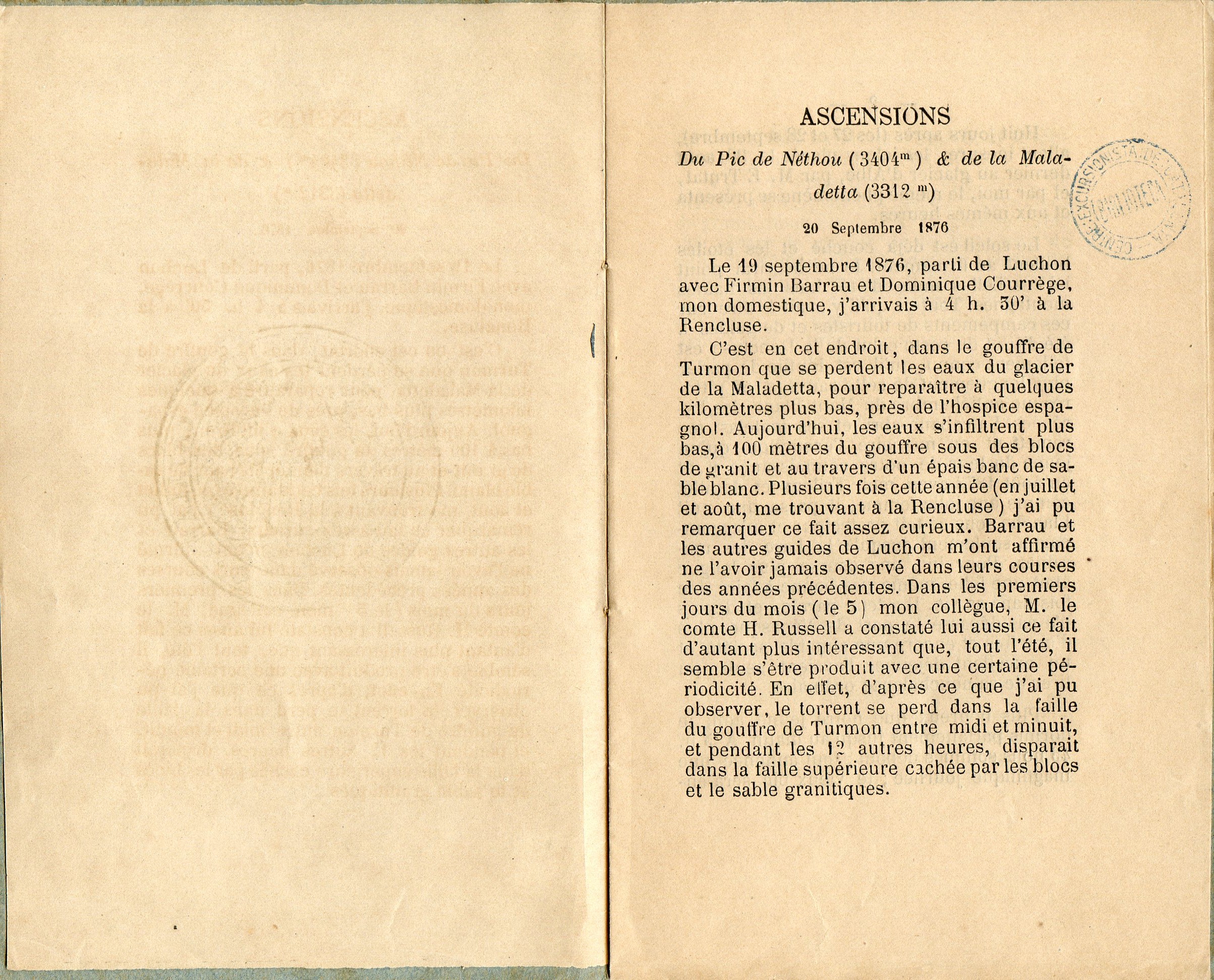 Ascensions : Du Pic de Néthou ( 3404m) & de la Maladeta 3312m) 20 Septembre 1876 - Portada