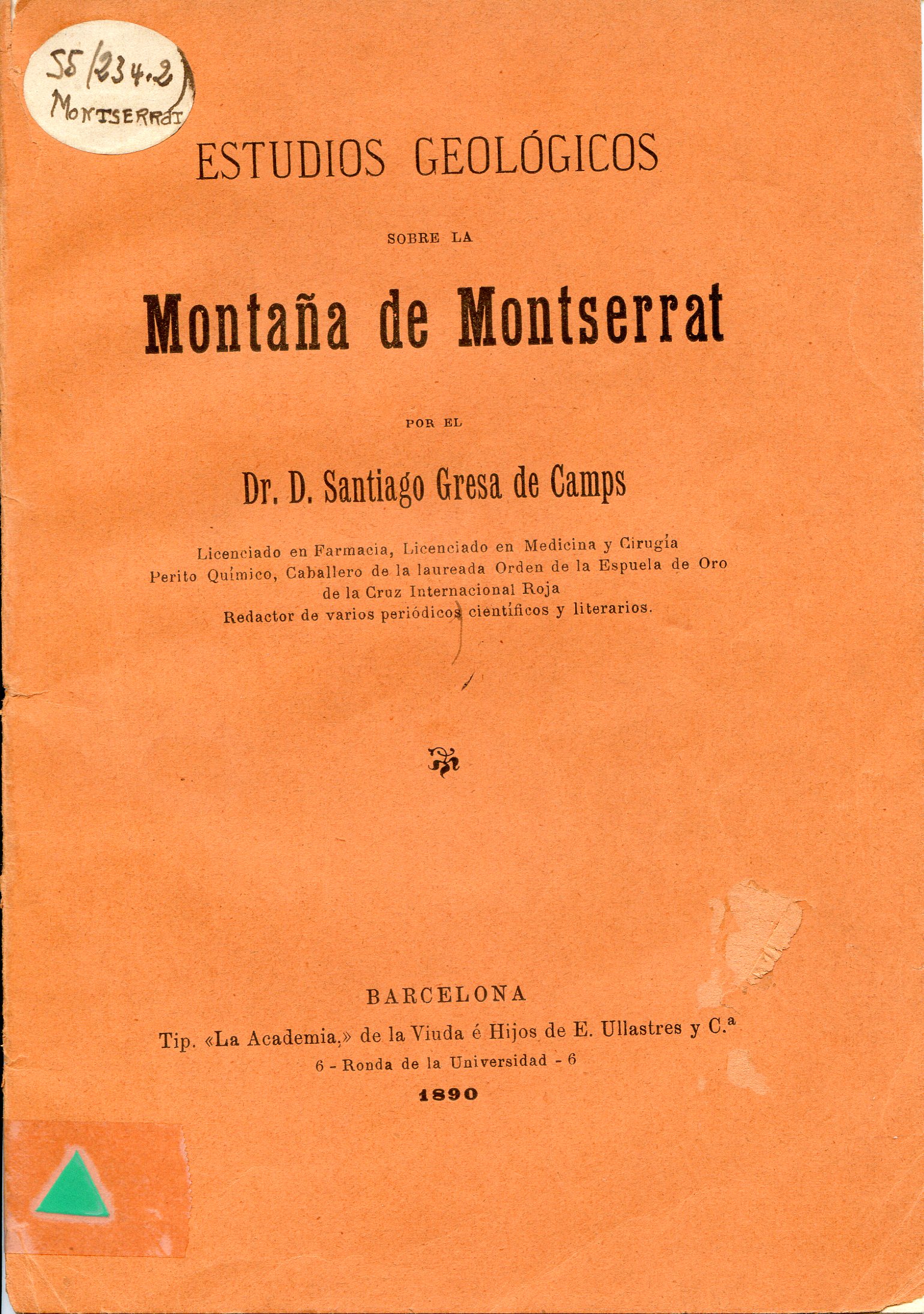 Estudios geológicos sobre la montaña de Montserrat - Portada