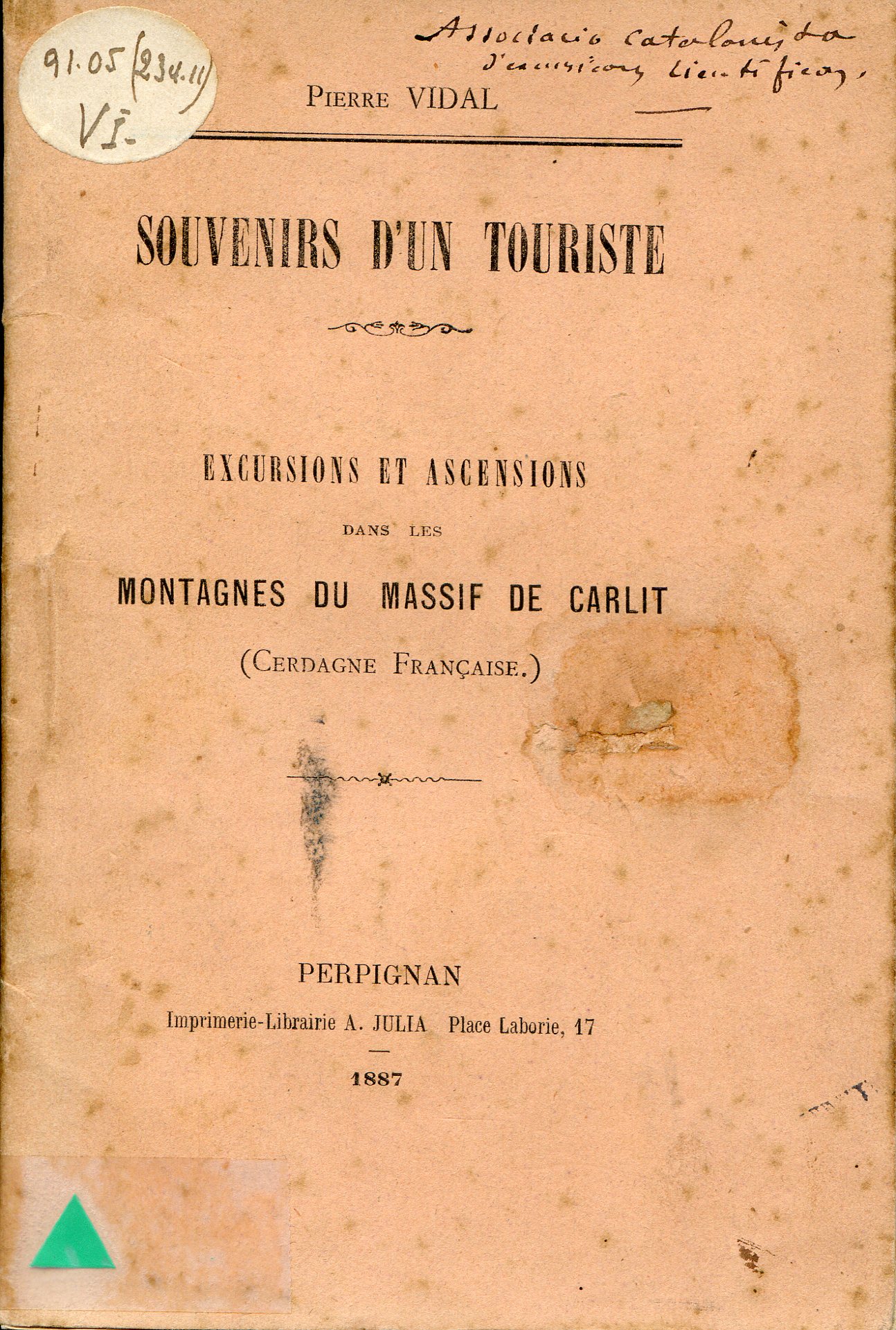 Souvenirs d'un touriste : Excursions et ascensions dans les Montagnes du massif de Carlit (Cerdagne Française) - Portada