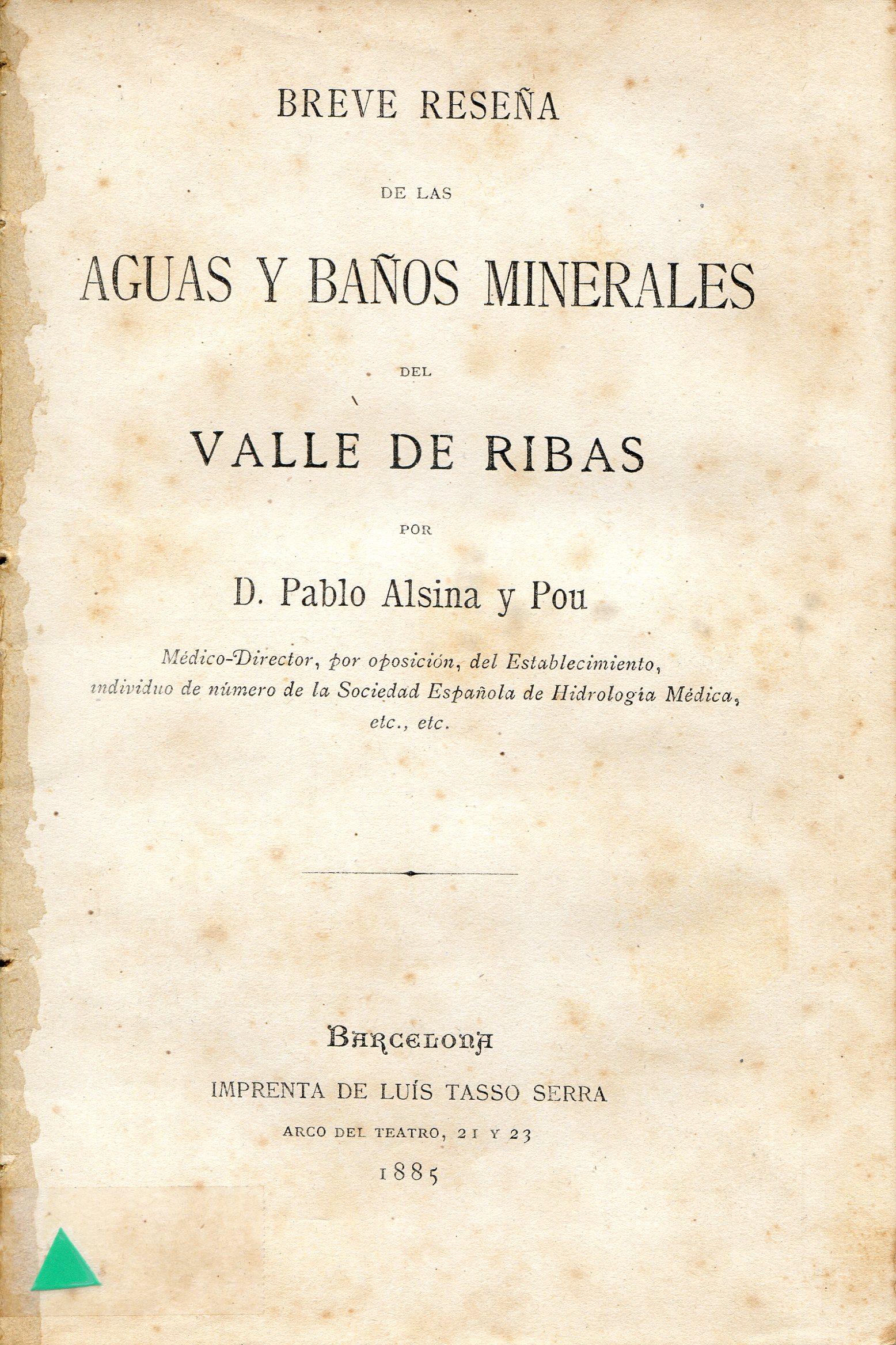 Aguas y baños minerales del Valle de Ribas - Portada