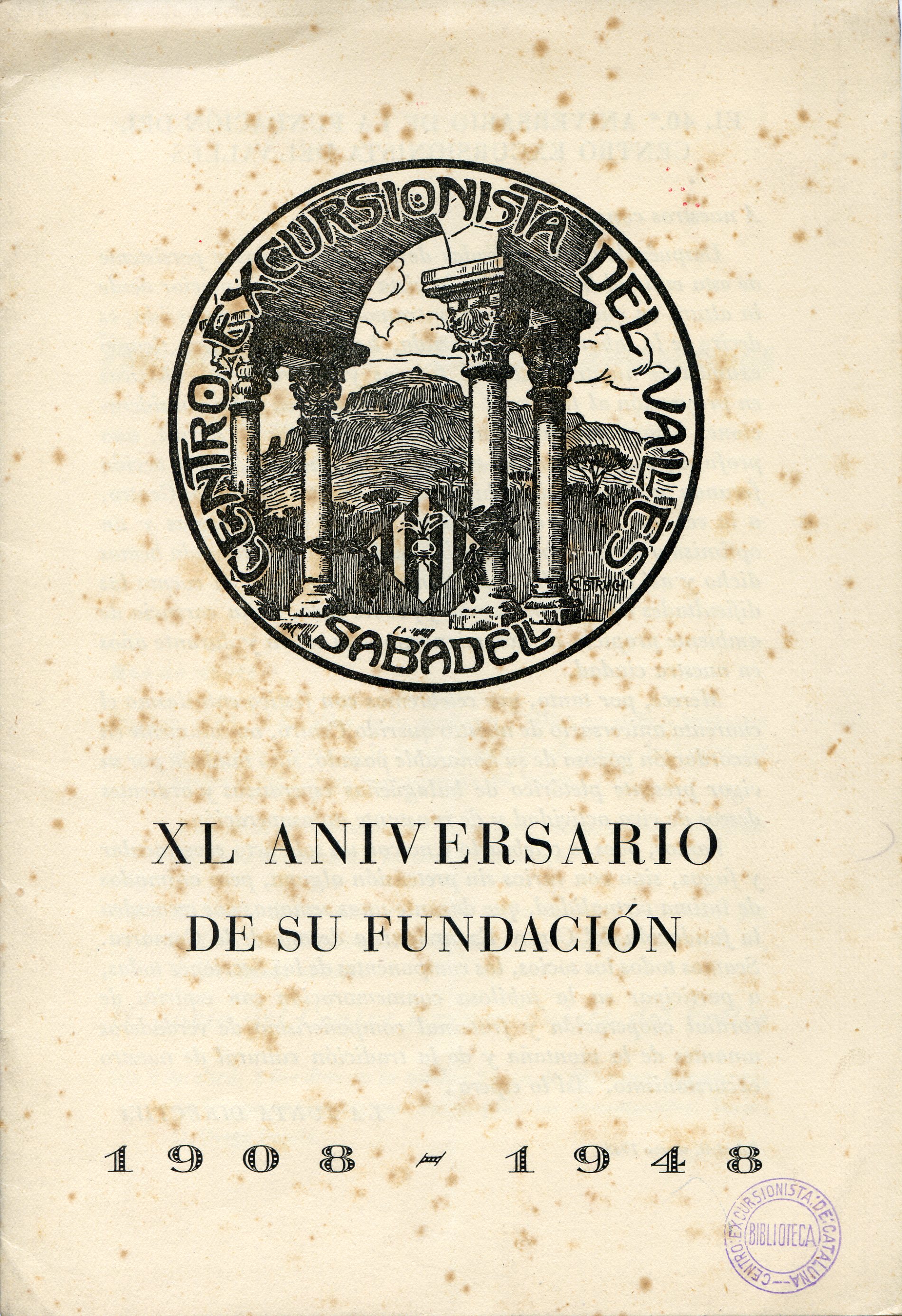 XL Aniversario de su fundación 1908 - 1948 - Portada