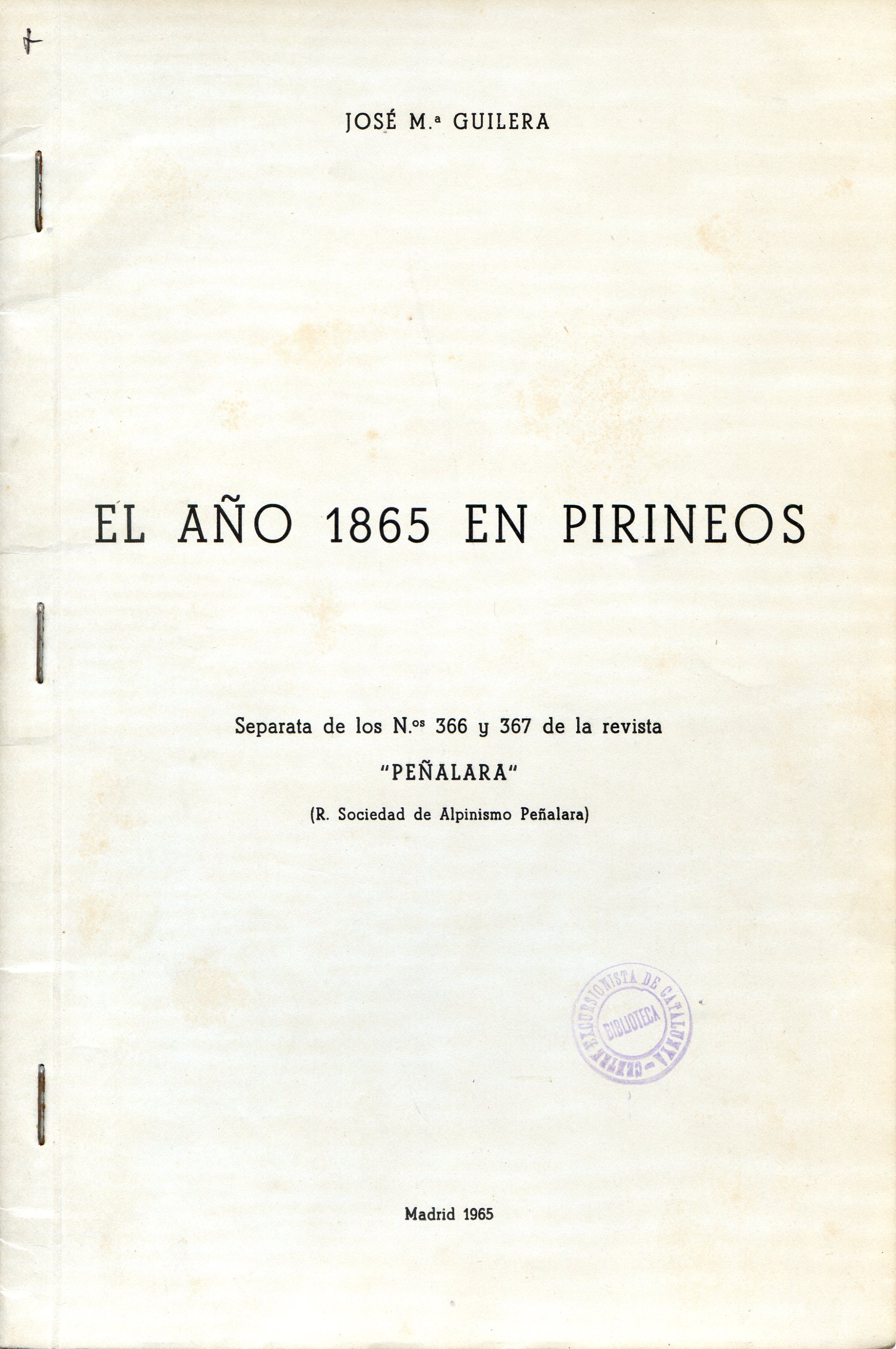 año 1865 en Pirineos, El - Portada
