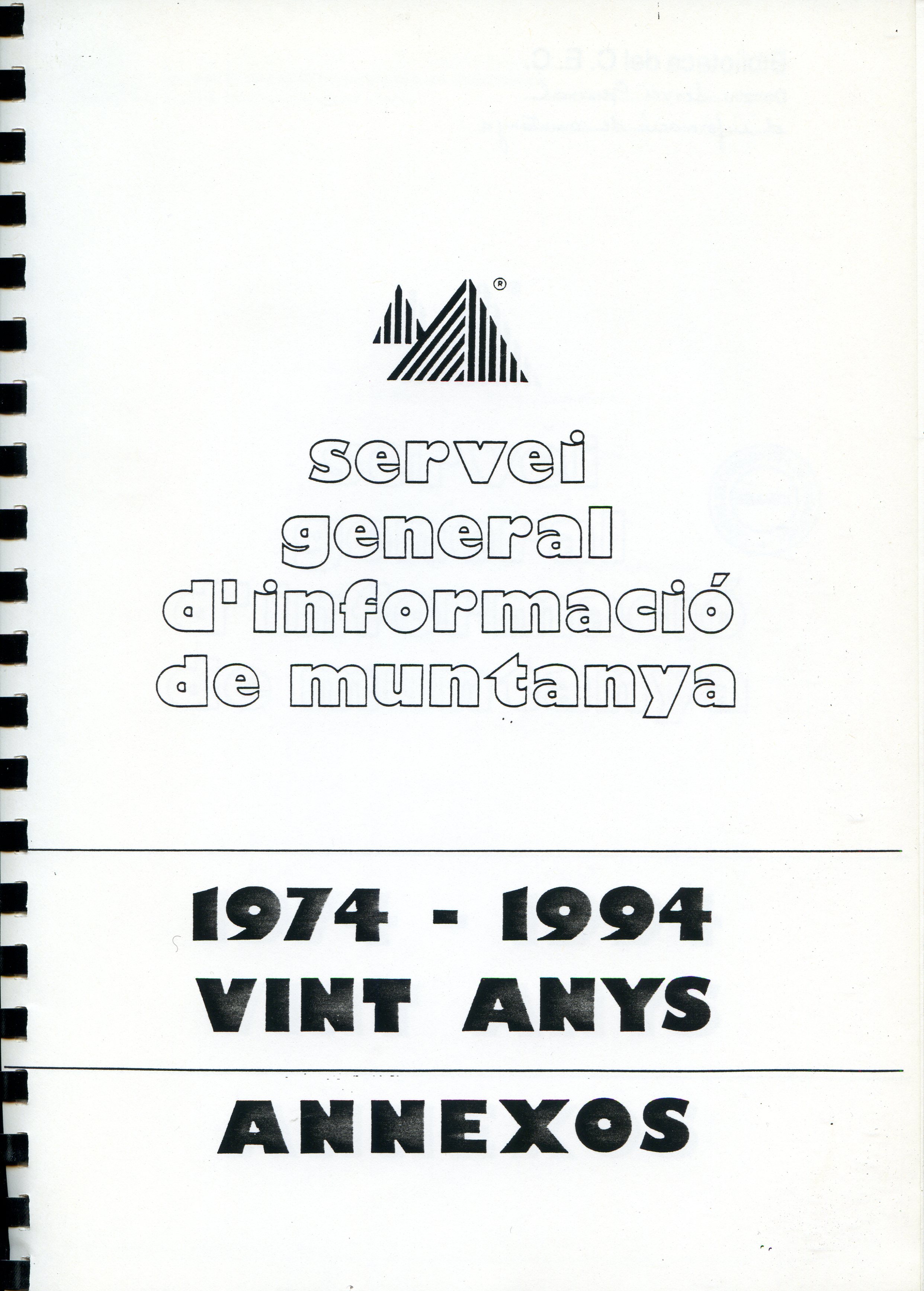 Servei General d'Informació de Muntanya : 1974-1994 vint anys : annexos - Portada